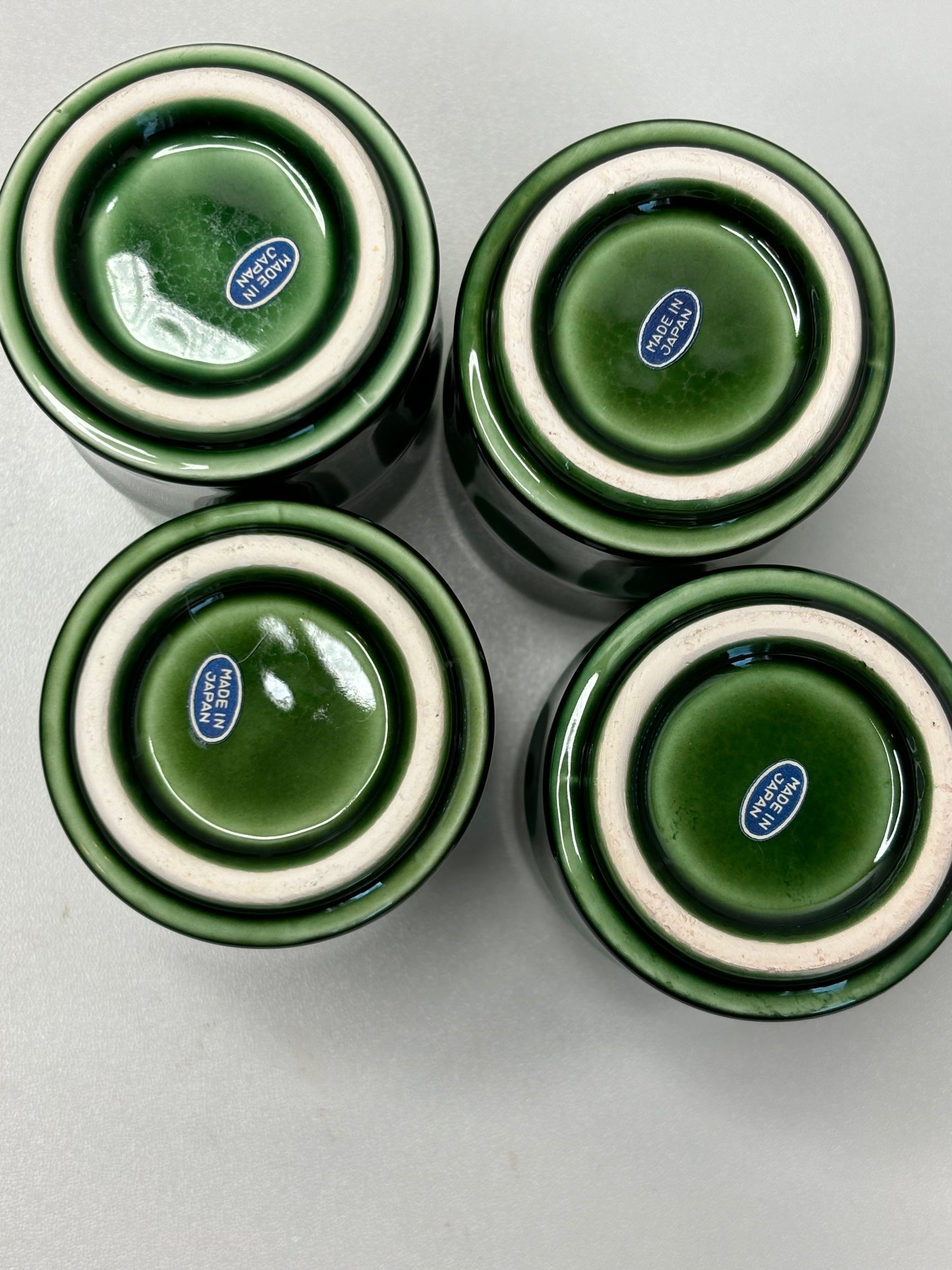 A015 Set of Four Japanese Ceramic Yunomi Teacup Vintage Pottery Bamboo Green