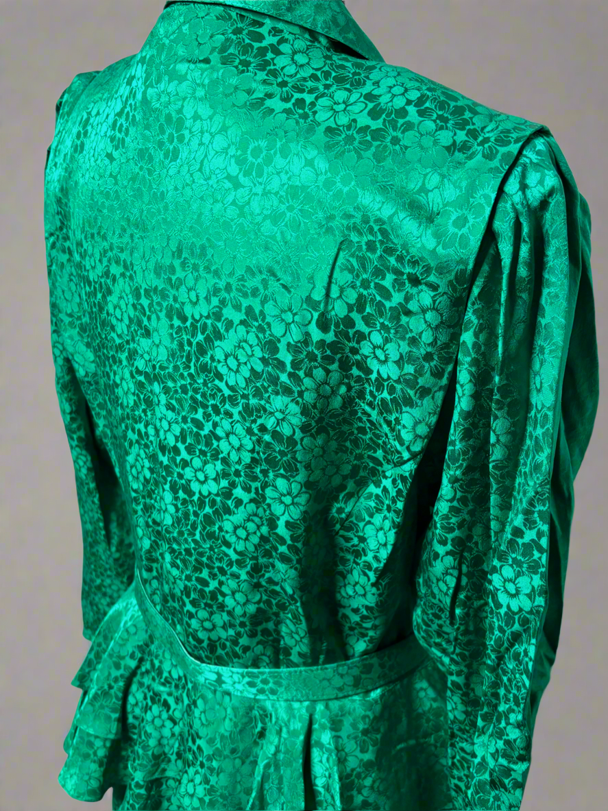 C008 80's Vintage 3pc Bright Green Silk Skirt Suit with Matching Belt by Argenti Size 12