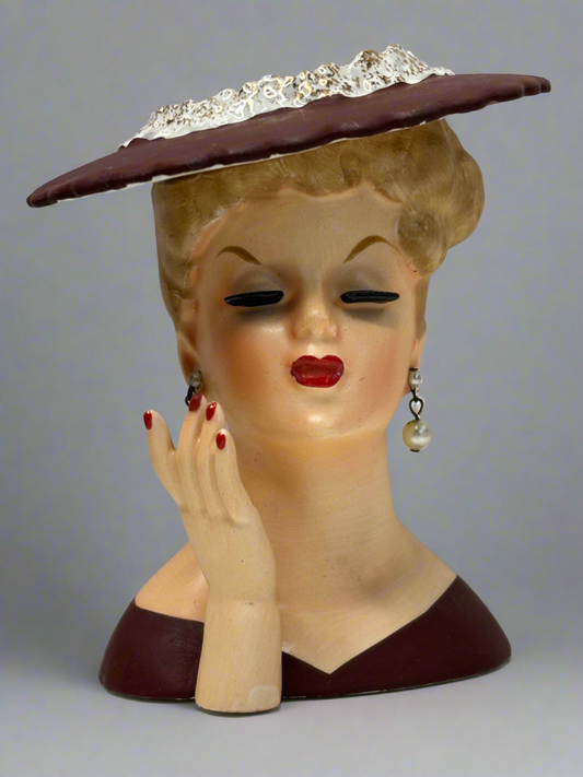 A021 1958 Vintage Napco Lady Head Vase with Hat