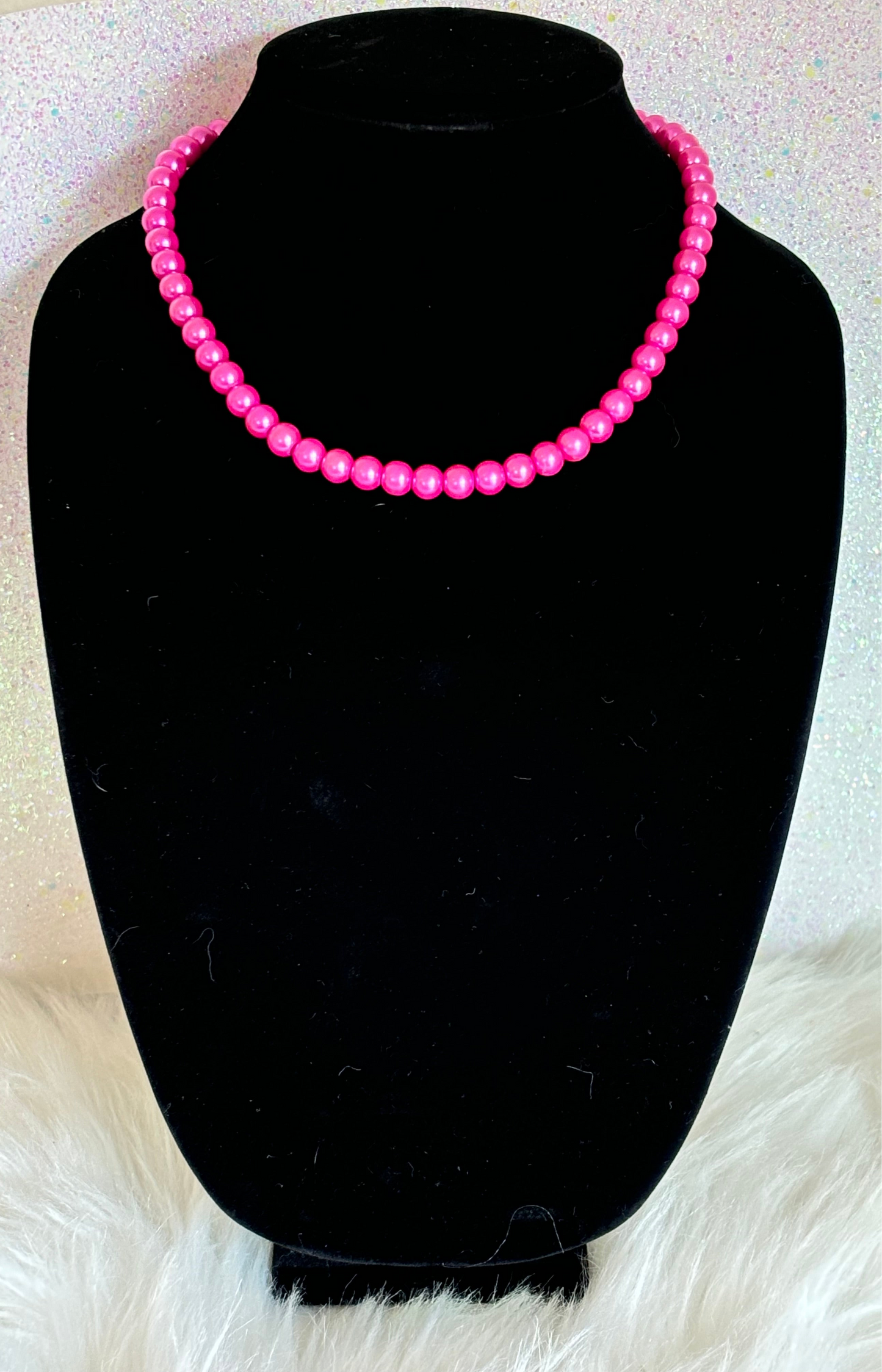 #0005  Hot Pink Faux Pearl Necklace