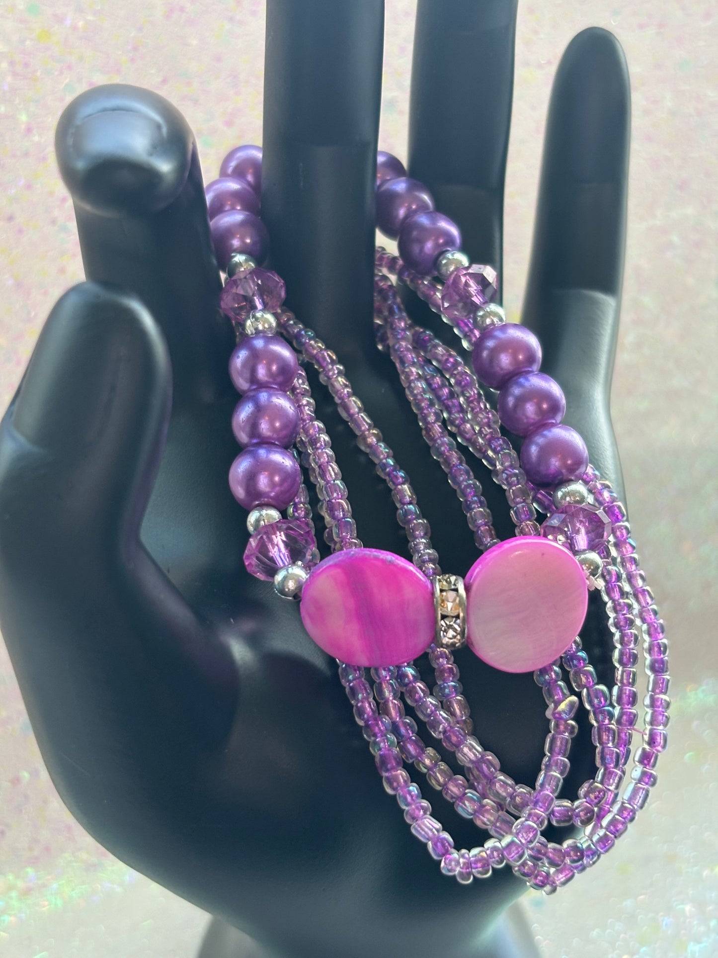 #0033 Purple Pearl and Beaded Bracelets