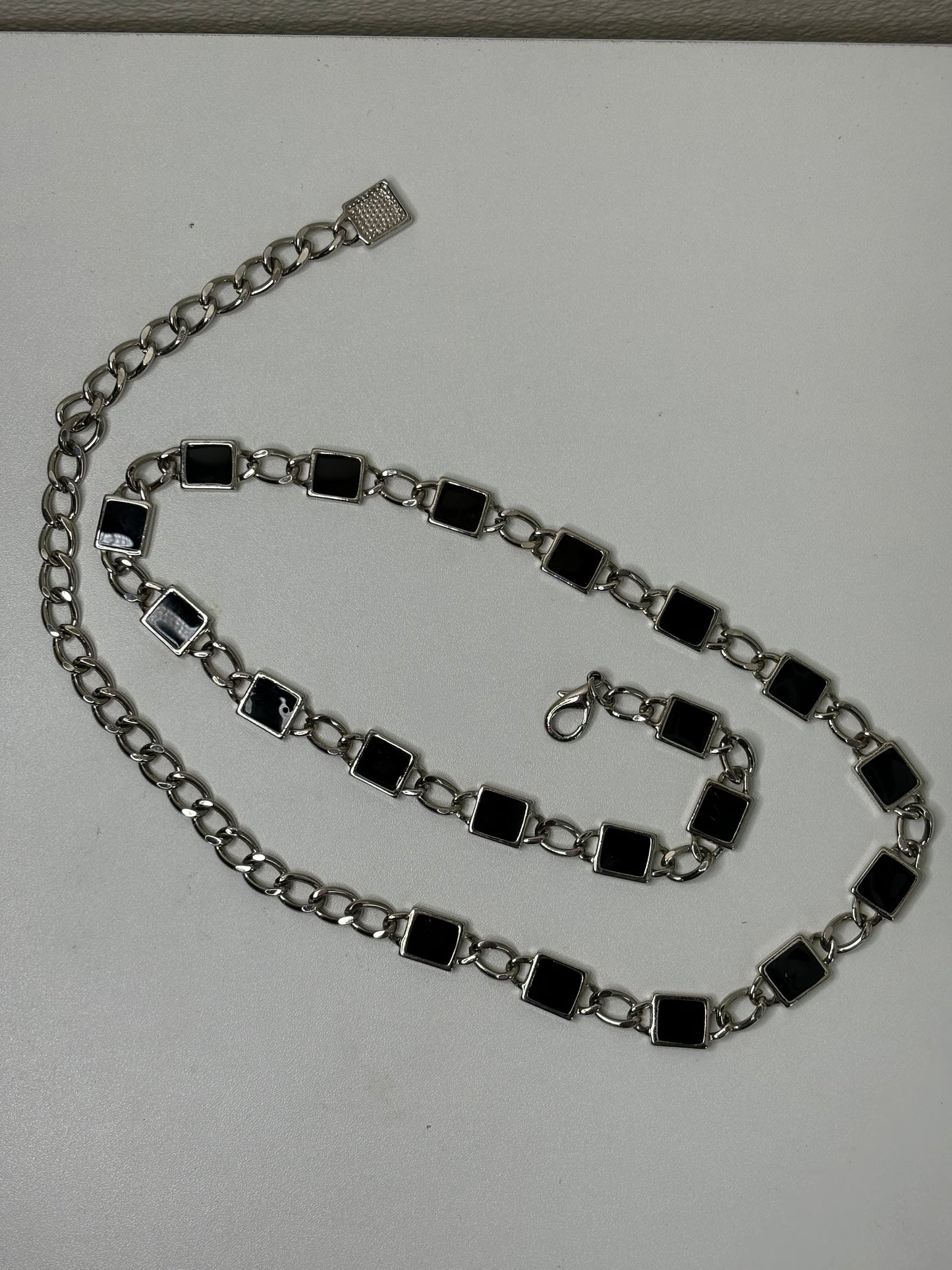 C015 Vintage Silver Tone and Black Waist Chain/Belt