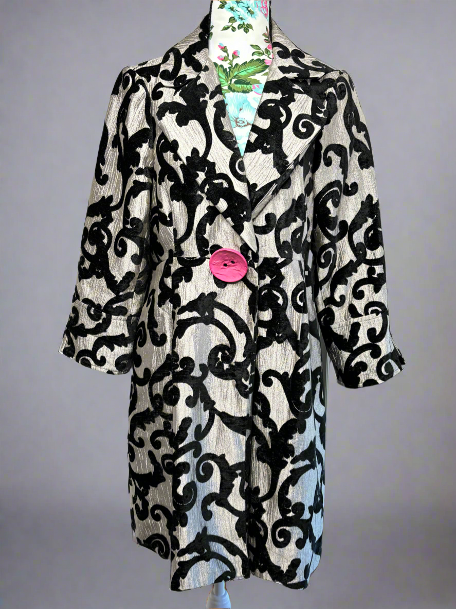 Three Sisters Black & Silver Jacket with Large Statement Pink Button Sz M