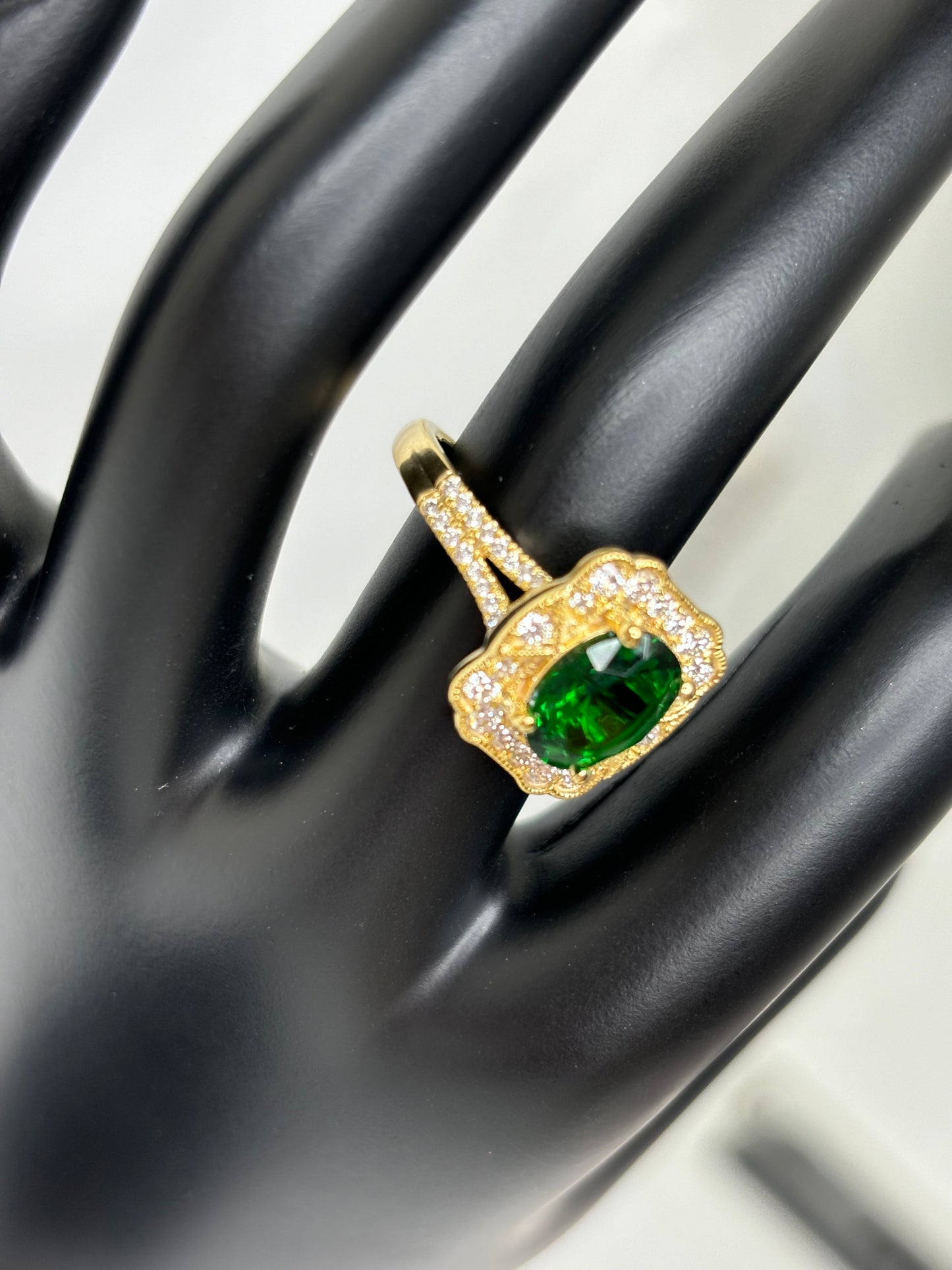 Sterling Silver w/Gold Overlay 2.07 ct Lab Emerald & Diamond Ring Sz 7