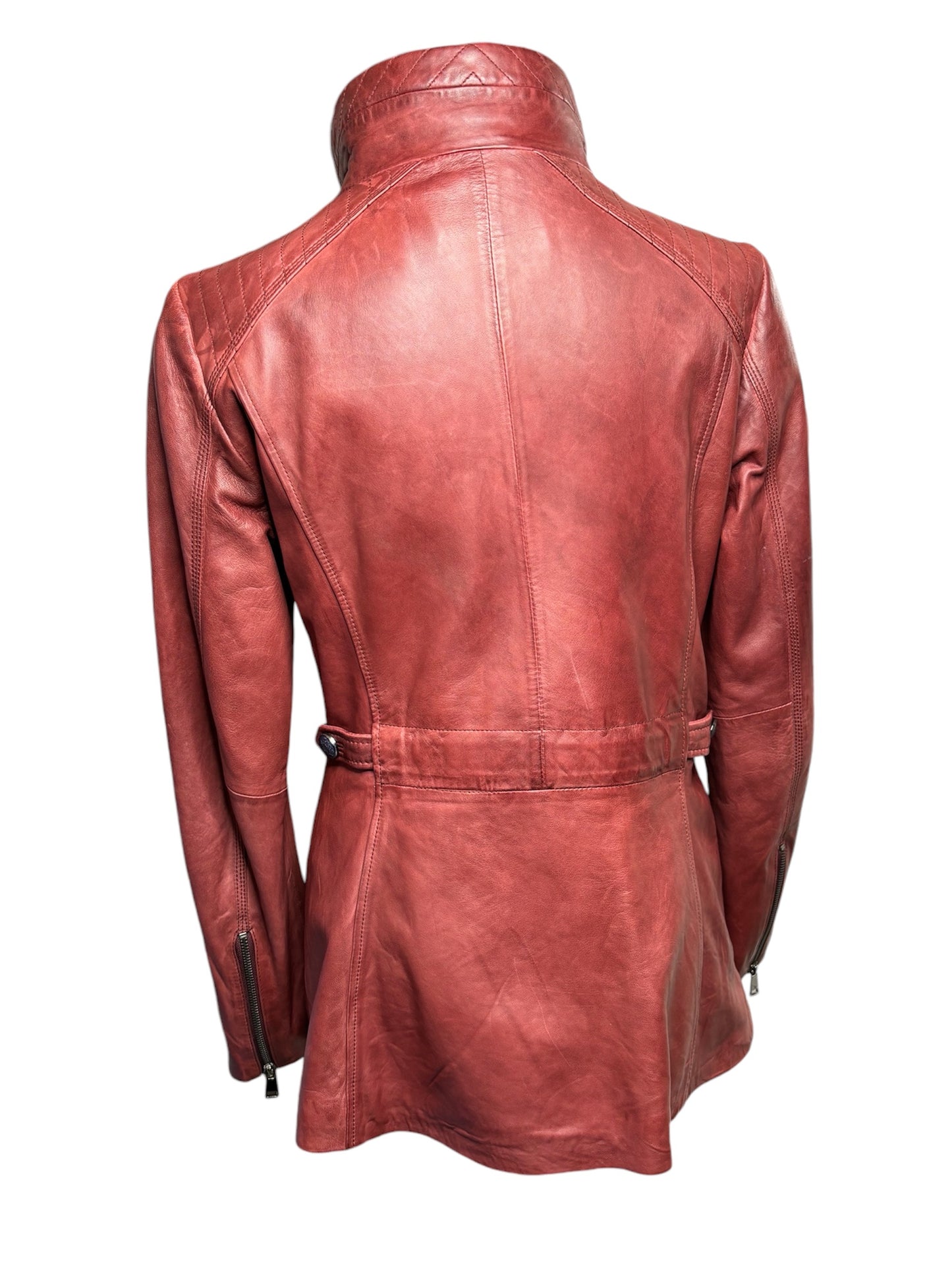 Derimod Red Turkish Leather Jacket with Removable Fur Collar Sz-M/L