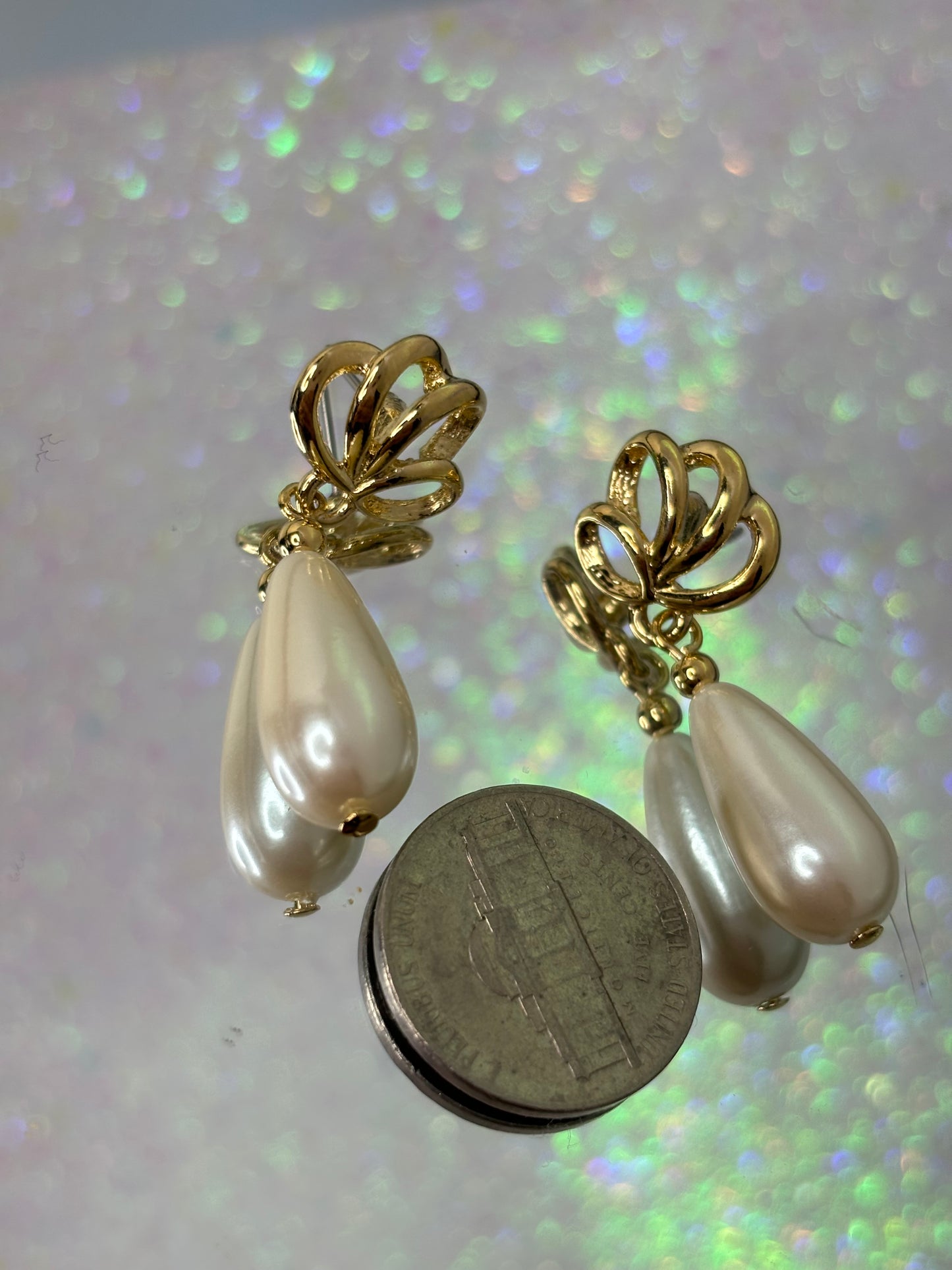 #0156 Faux Pearl Gold Toned Earrings