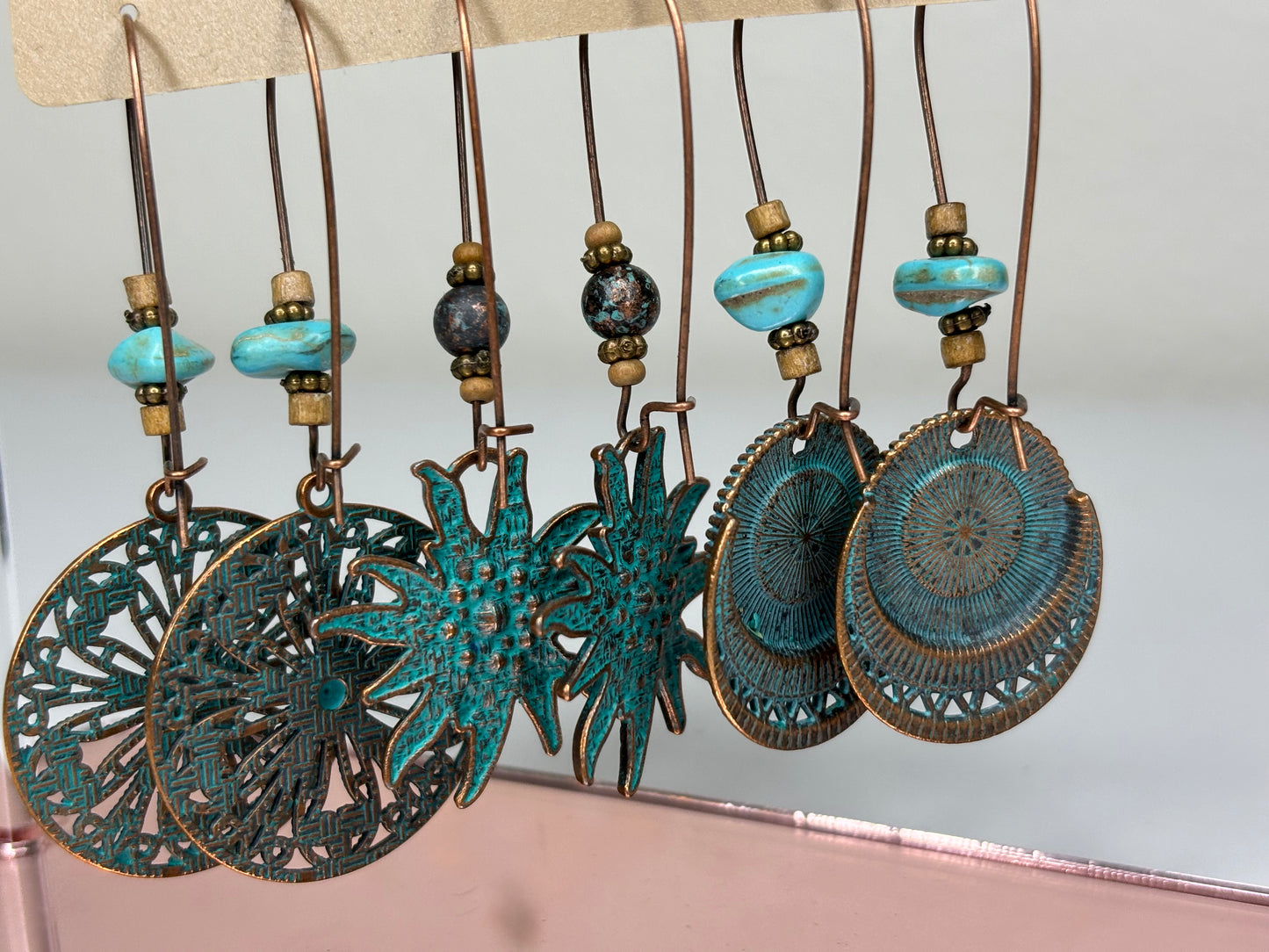 C001 Set of Three Faux Patina Earrings