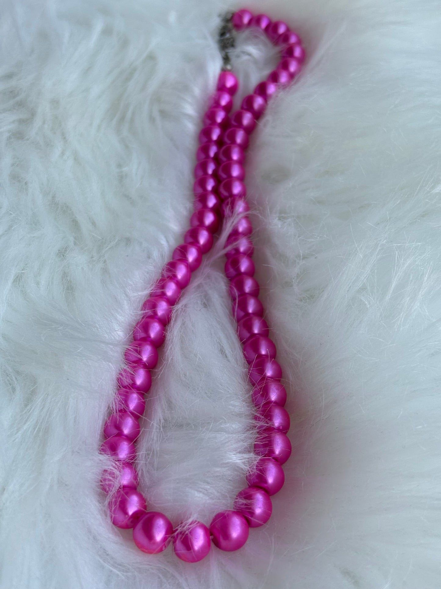 #0005  Hot Pink Faux Pearl Necklace