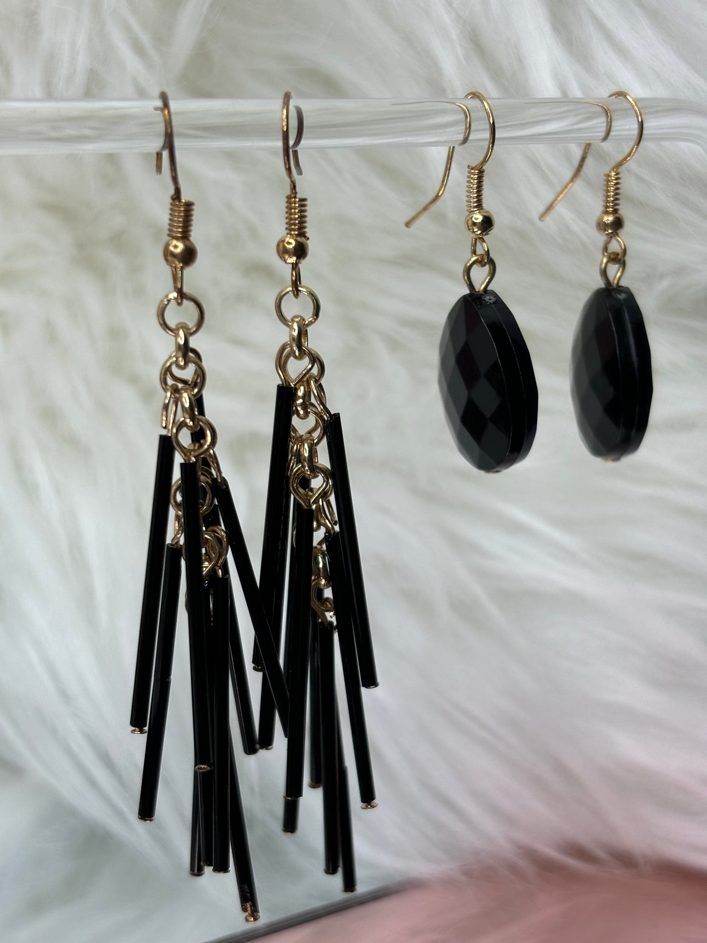 A144 Set of Black and Gold Tone Earrings