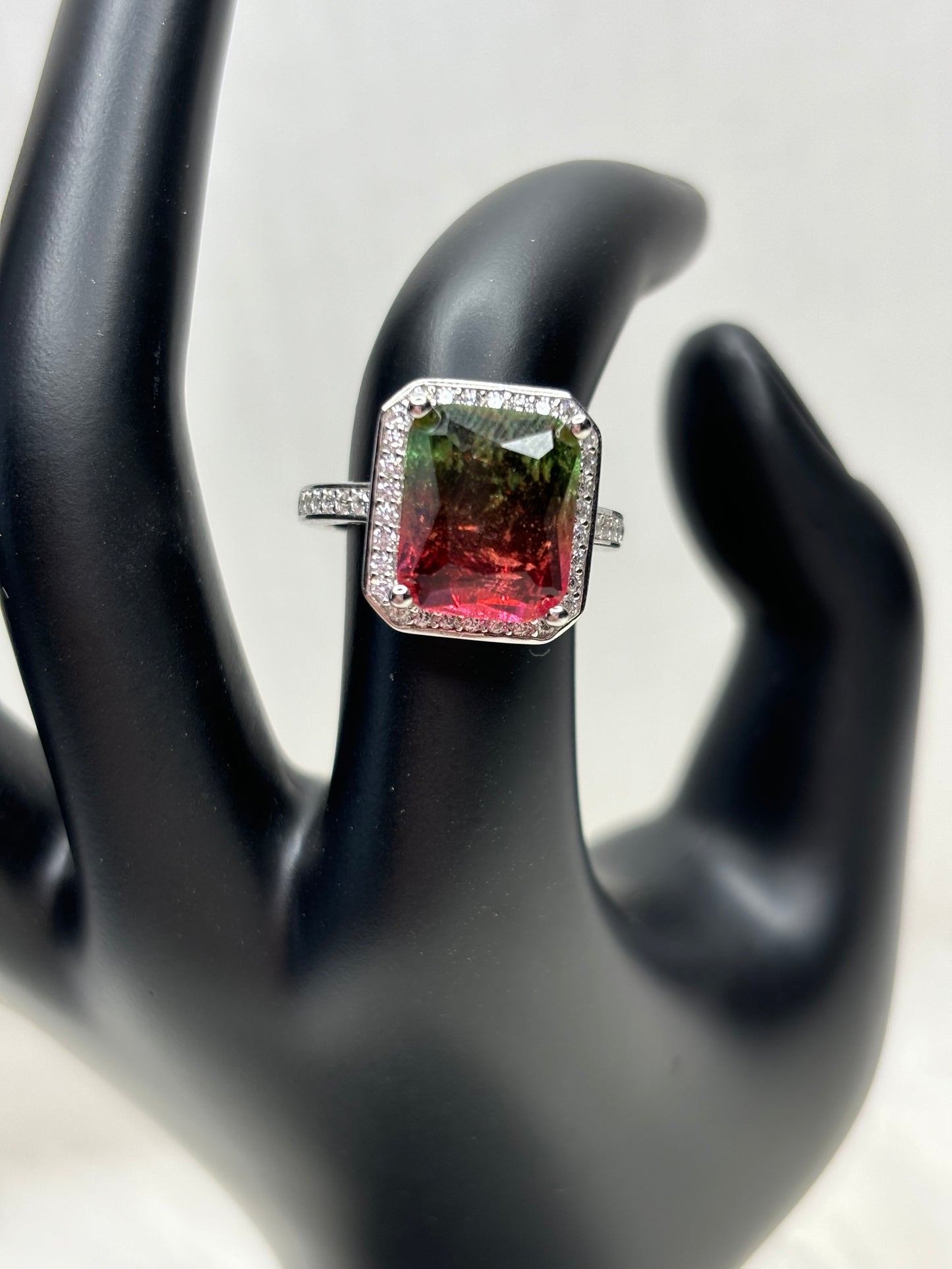 Elegant 6.20 ct Watermelon Quartz Designer Ring Sz 7