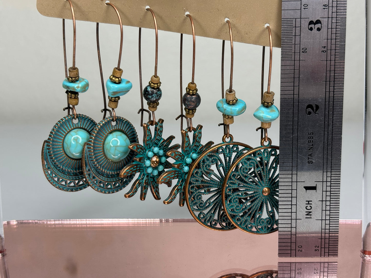 C001 Set of Three Faux Patina Earrings