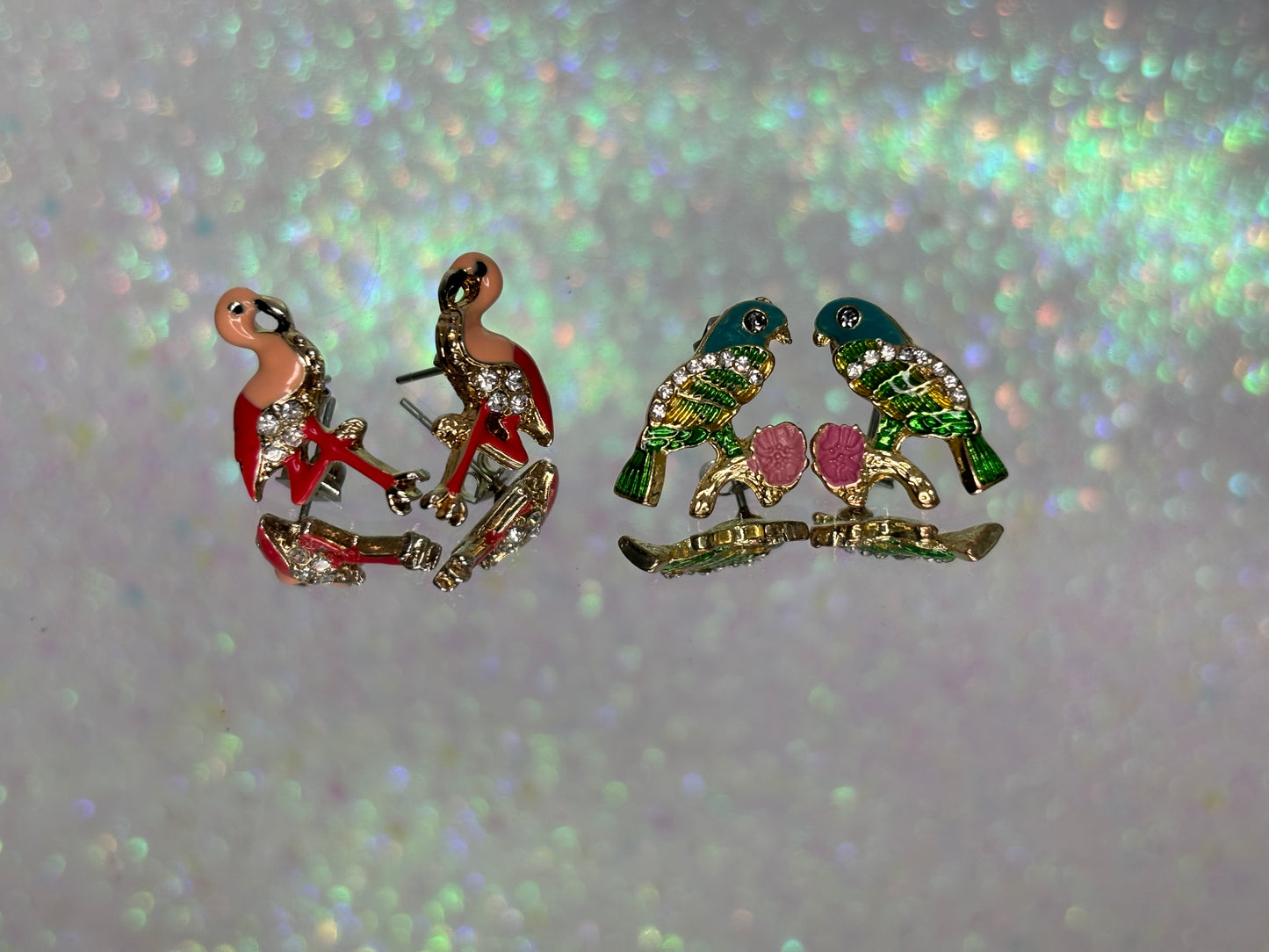 A043 Flamingo and Parrot Stud Earrings