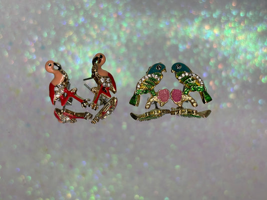 A043 Flamingo and Parrot Stud Earrings