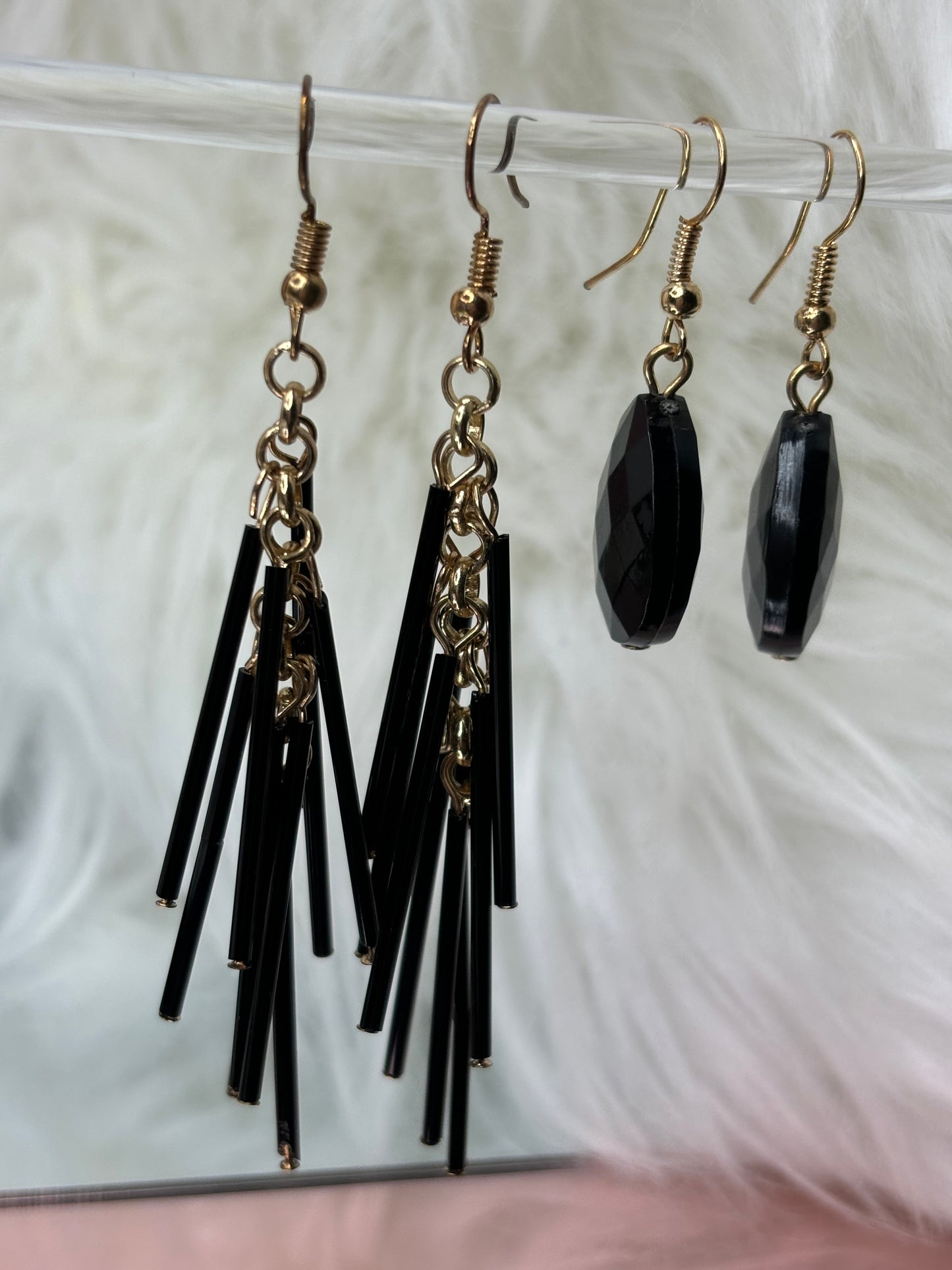 A144 Set of Black and Gold Tone Earrings