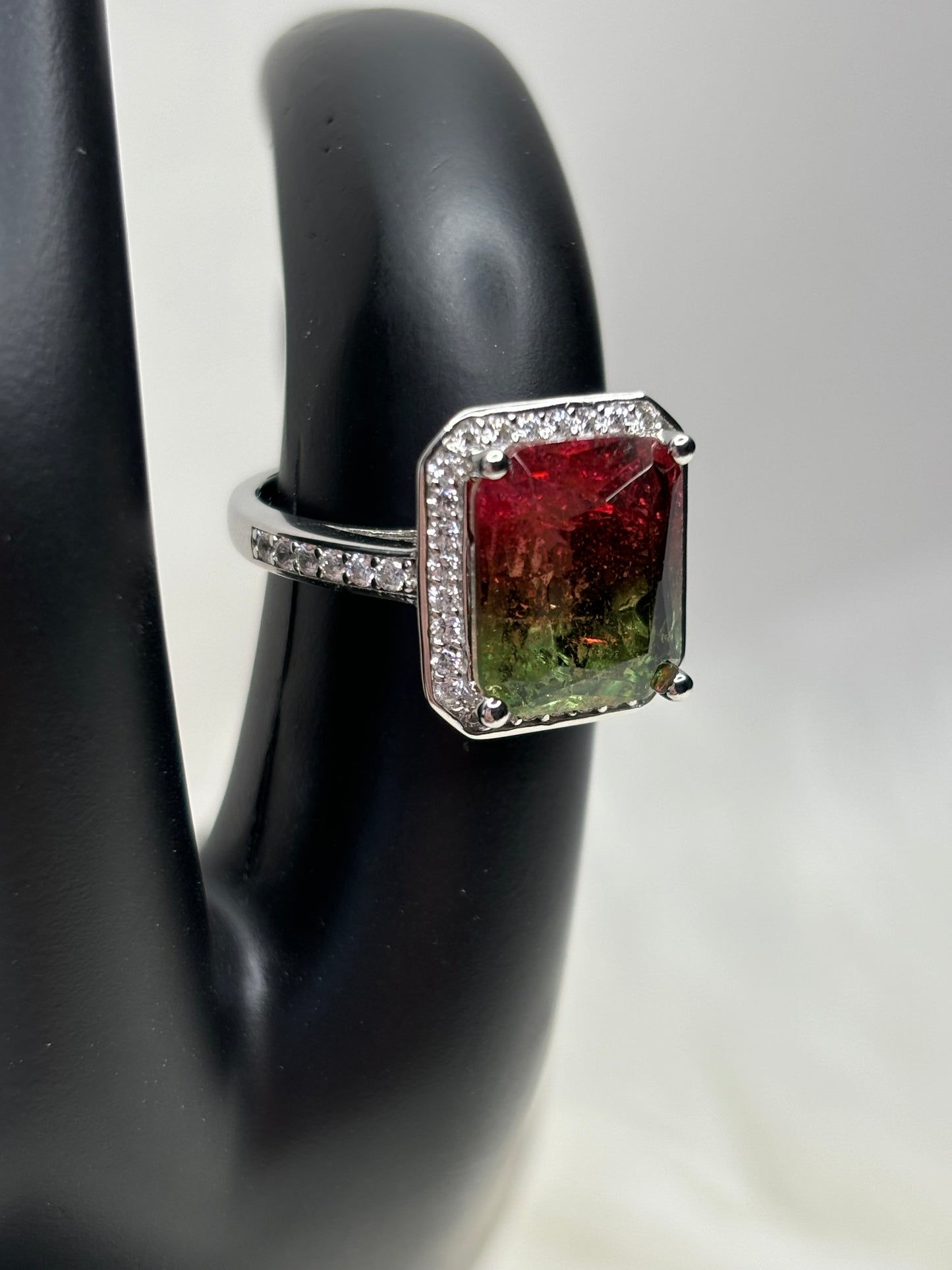 Elegant 6.20 ct Watermelon Quartz Designer Ring Sz 7