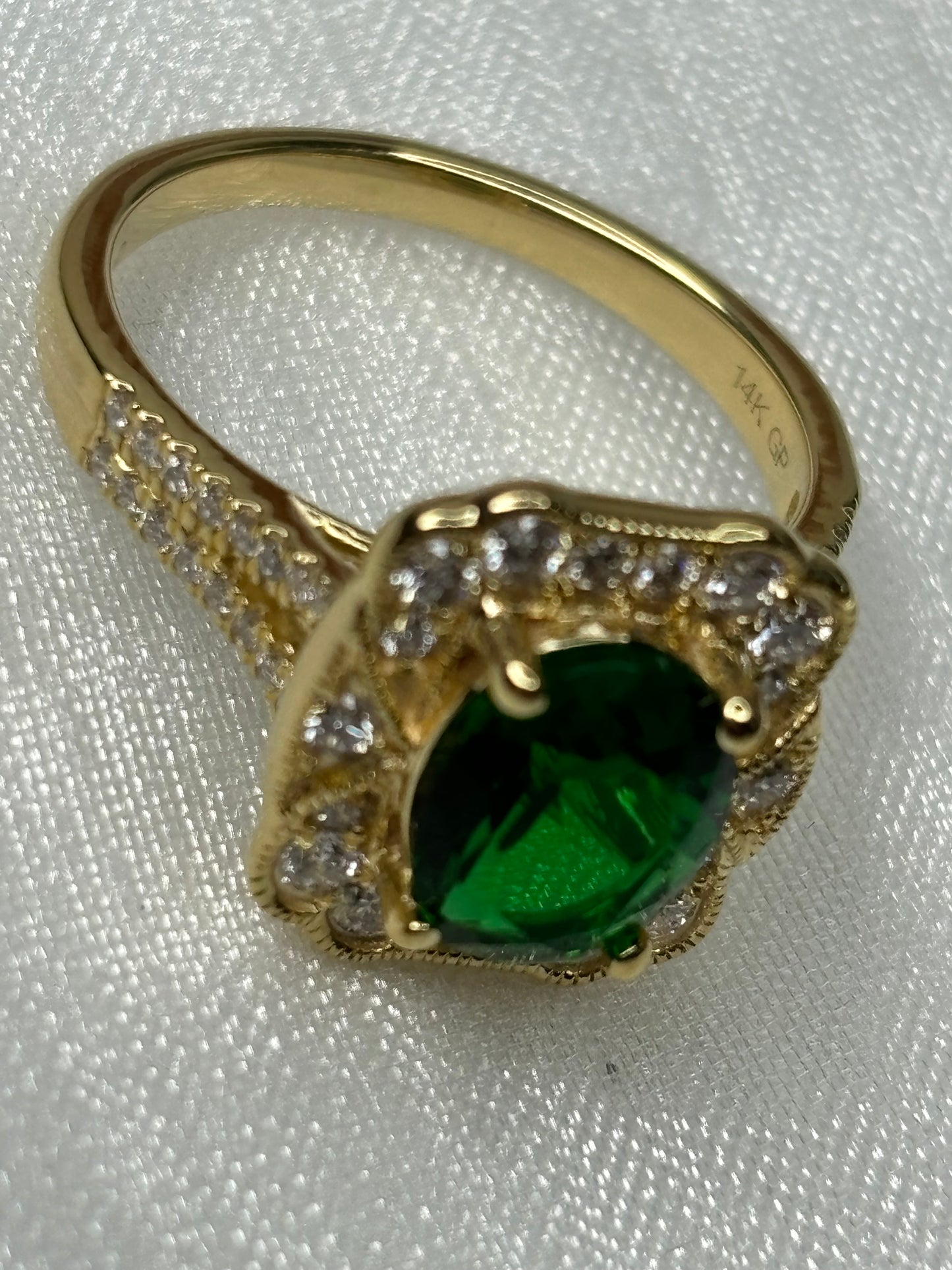 Sterling Silver w/Gold Overlay 2.07 ct Lab Emerald & Diamond Ring Sz 7