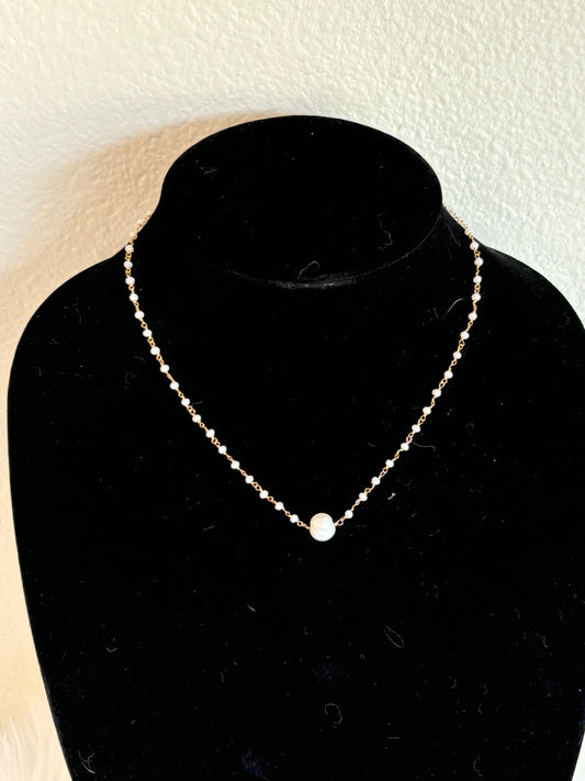 #0112 Gold Toned and Pearl Dainty Necklace