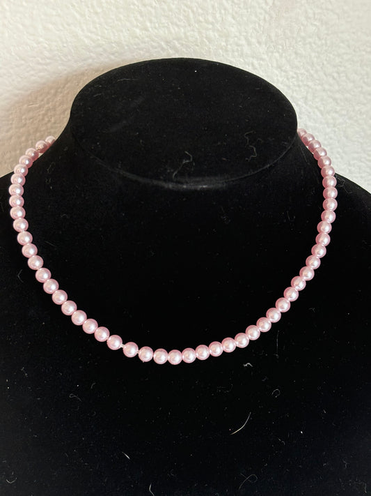 #0093 Simple Stretch Pink Faux Pearl Necklace