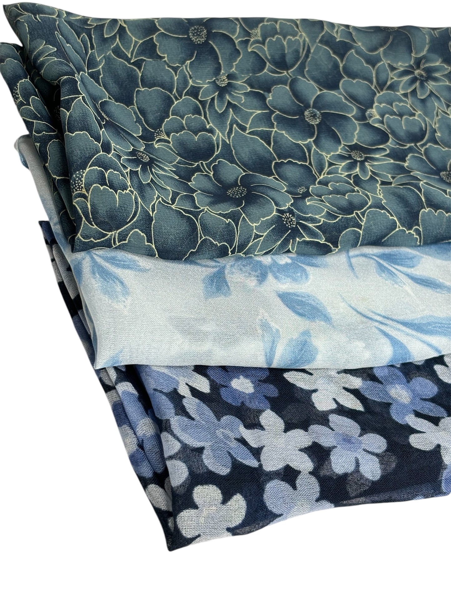 Vintage Blue Floral Scarf Set – 3-Pack (One Made in Italy) 24”x 24”