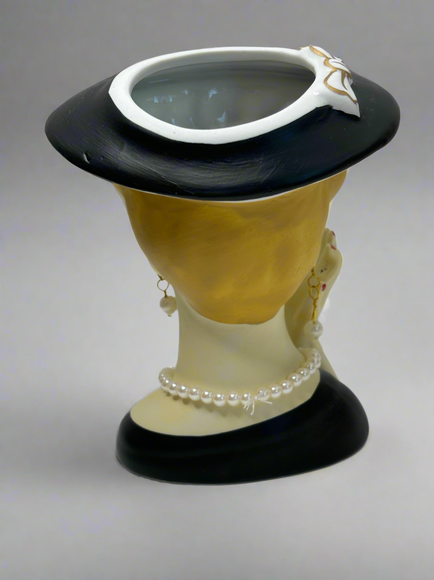 A022 Vintage Napco Lady Head Vase with Hat 1930-1940