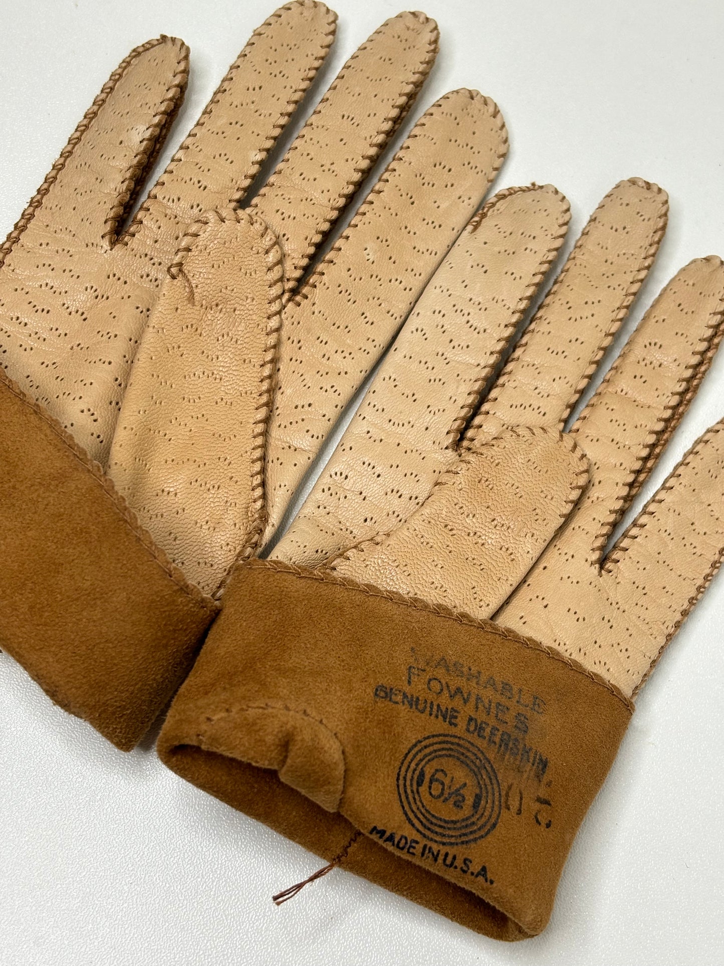 C014 Vintage Washable Fownes Genuine DeerSkin Gloves Size 6.5