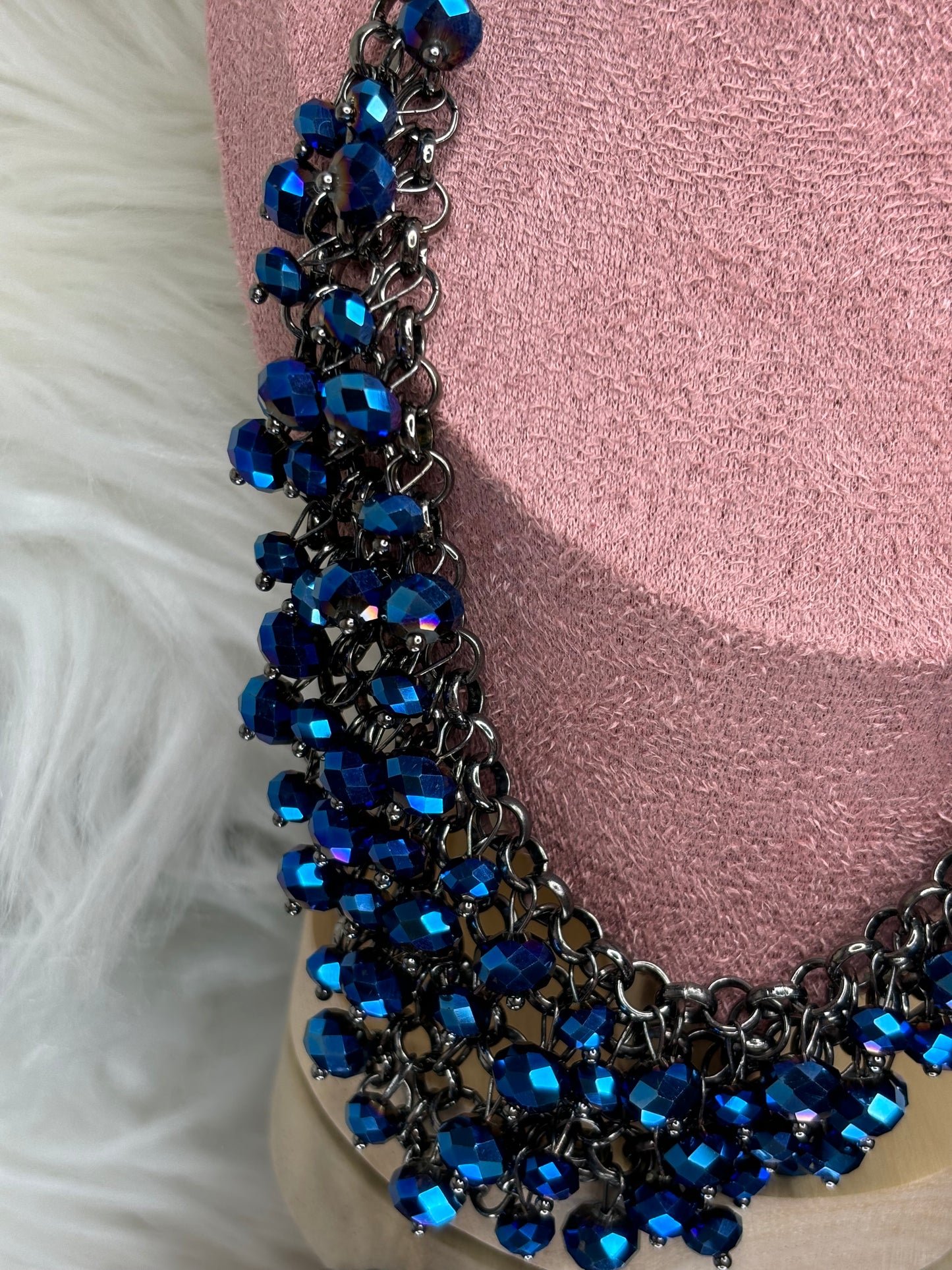 A143 Black and Blue Beaded Necklace 16”