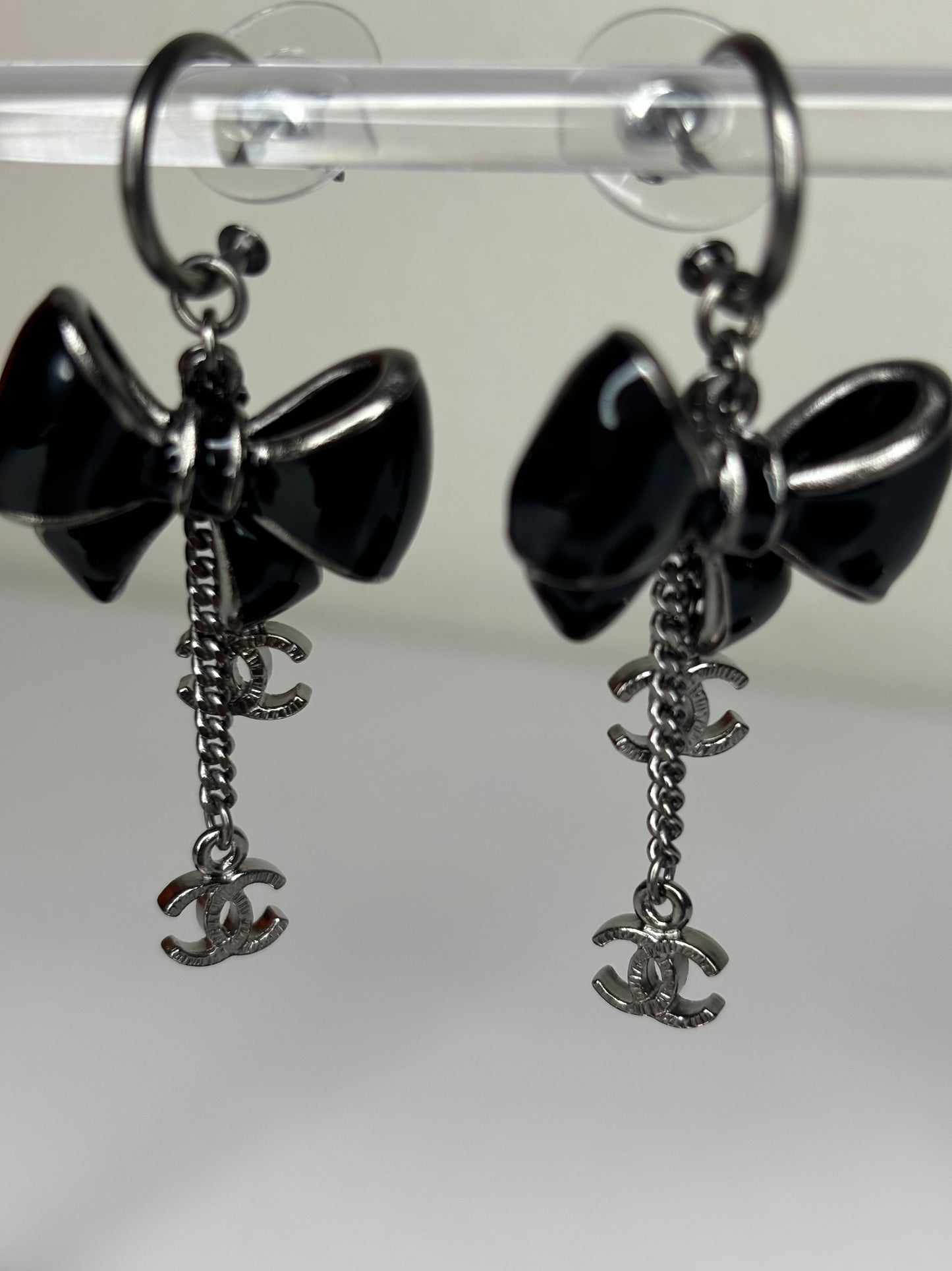 Authentic Chanel Rare Black Bow Earrings -Made in France Original Box and Tag Included