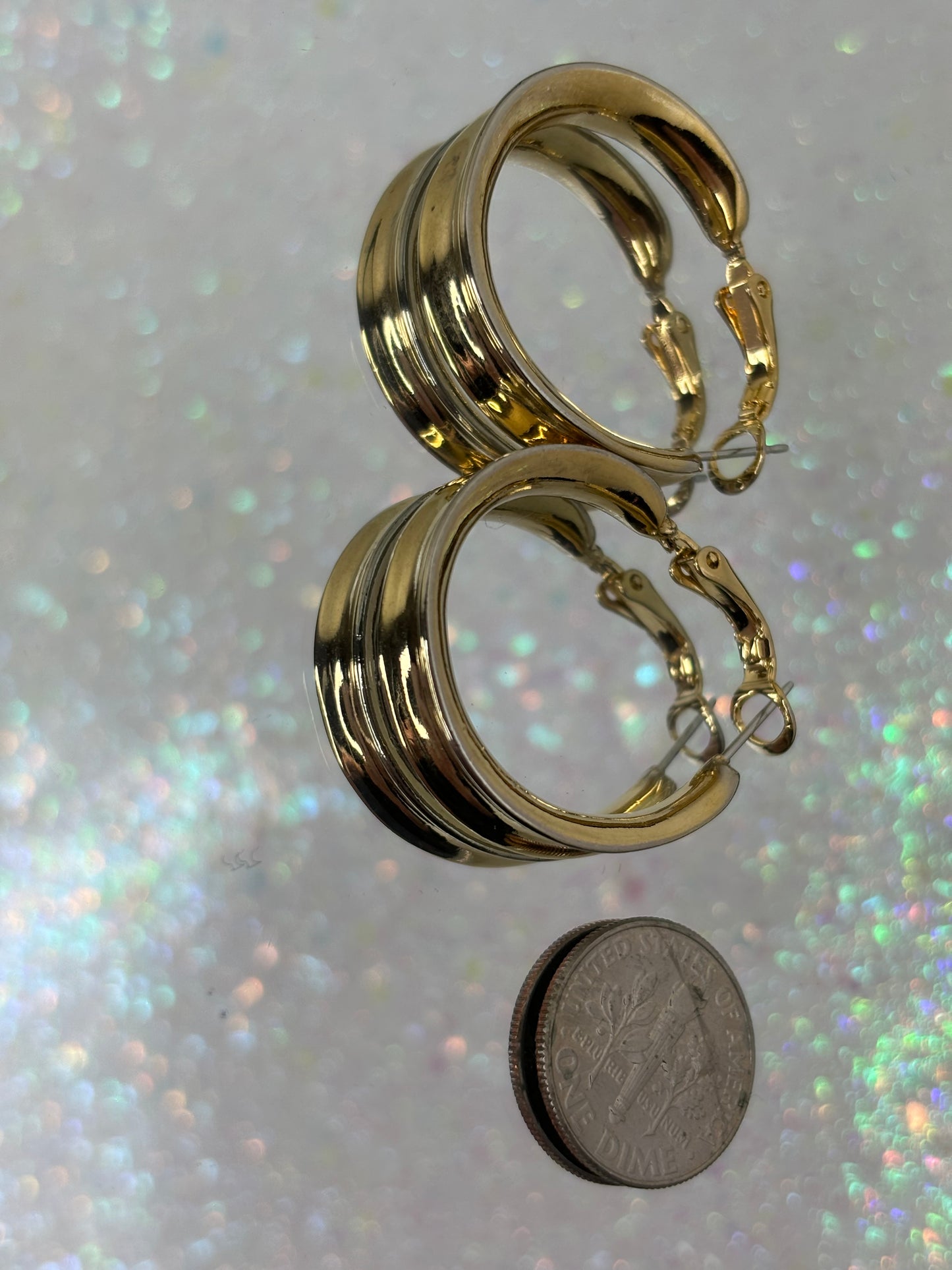 A013 Gold Toned Hoop Earrings 1”