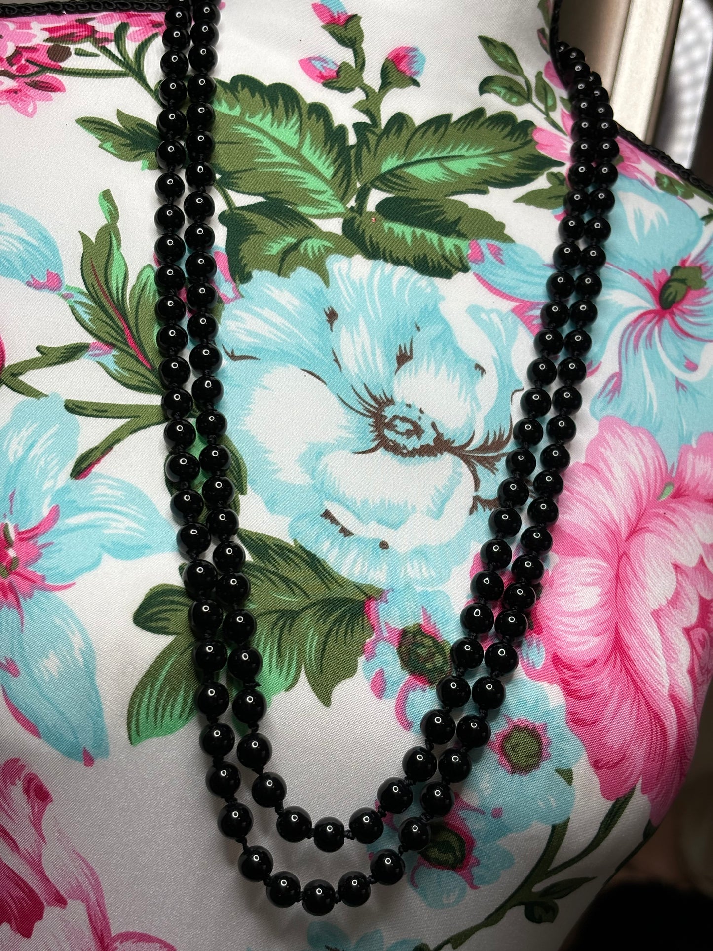 A165 Black Glass Pearl Beads 62” Long