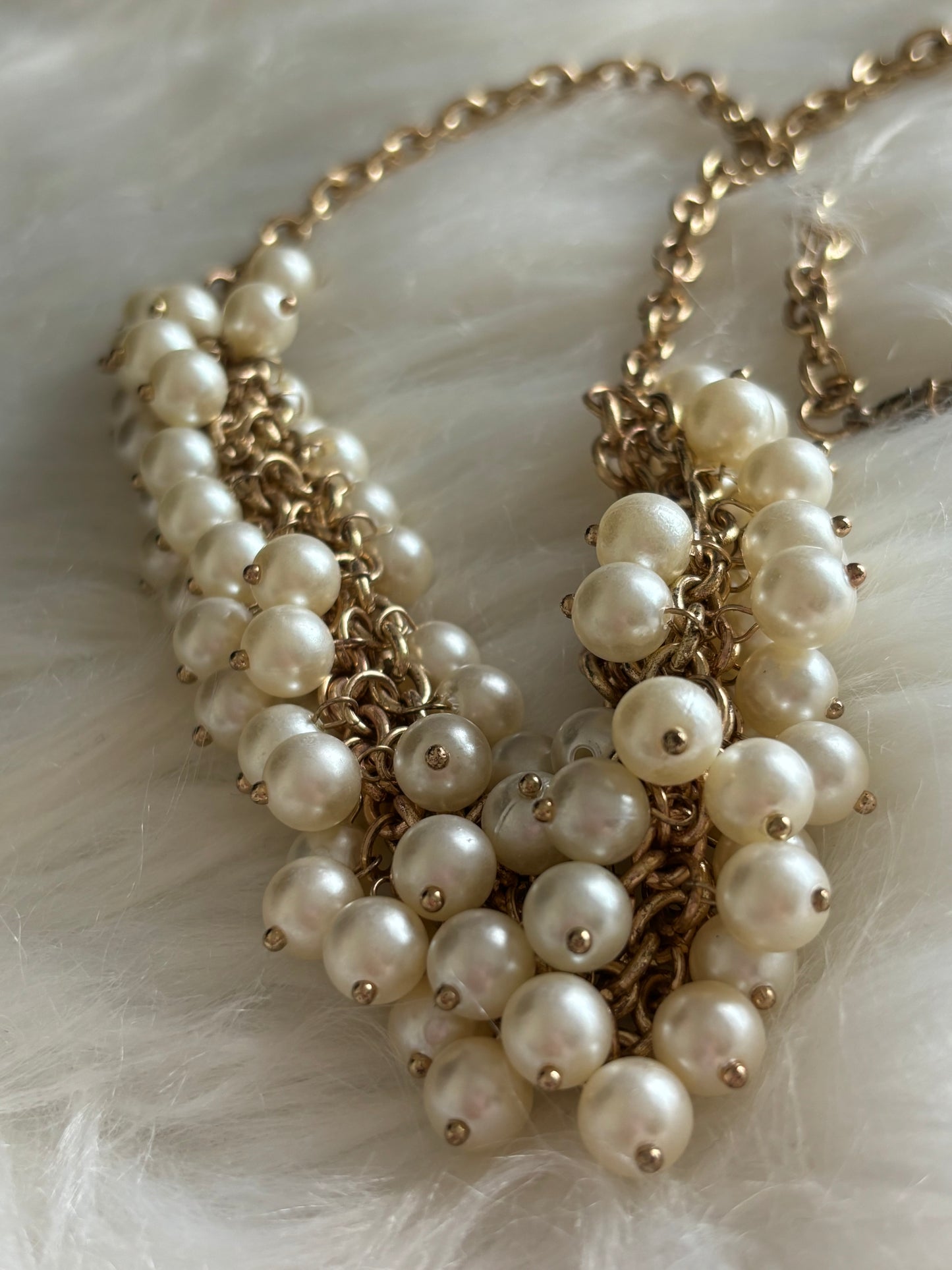 #0011 Cluster Pearl Gold Toned Necklace