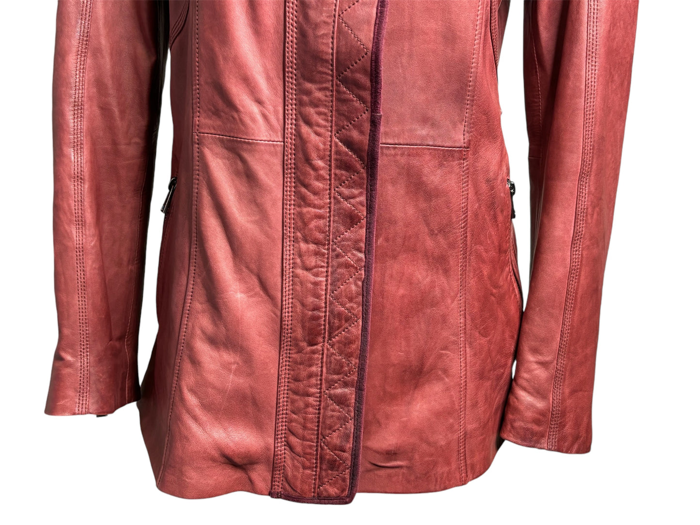 Derimod Red Turkish Leather Jacket with Removable Fur Collar Sz-M/L