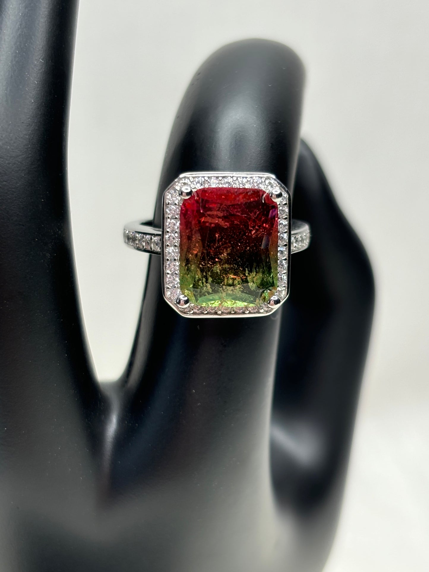 Elegant 6.20 ct Watermelon Quartz Designer Ring Sz 7