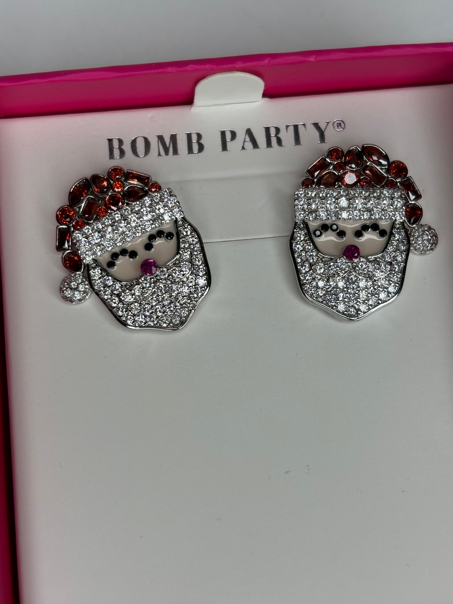 Santa Christmas Bomb Party Studded Silver Tone Earrings