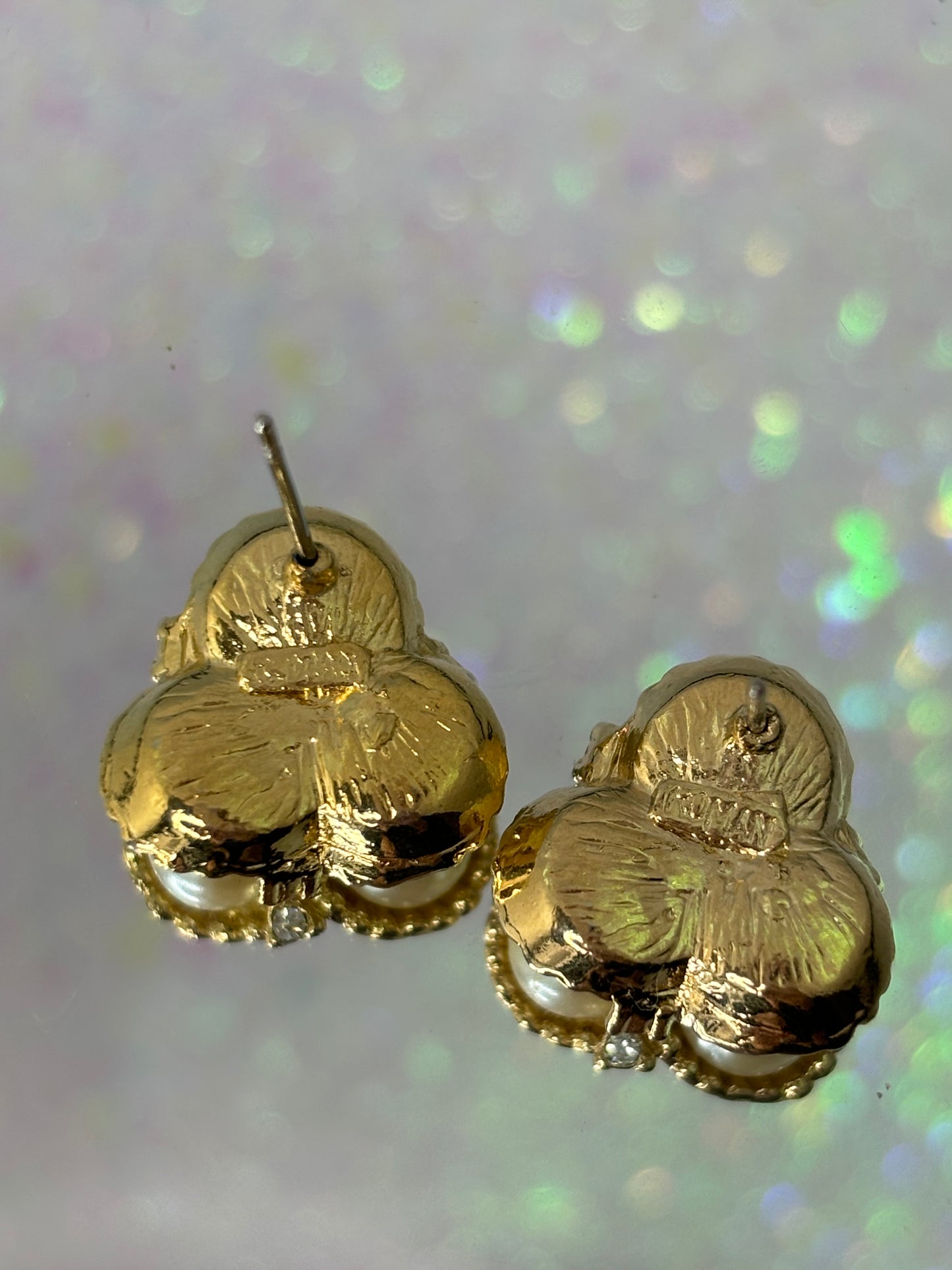 A006 Gold Toned Pearl Earrings Signed