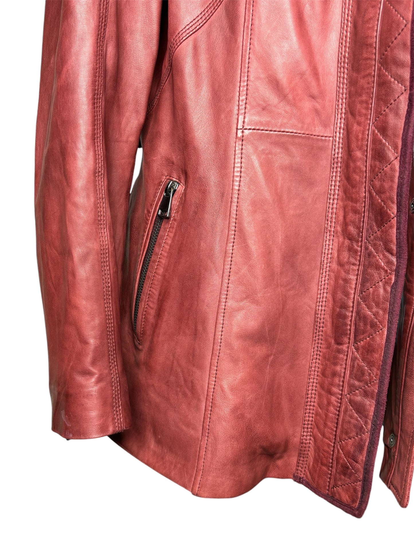 Derimod Red Turkish Leather Jacket with Removable Fur Collar Sz-M/L