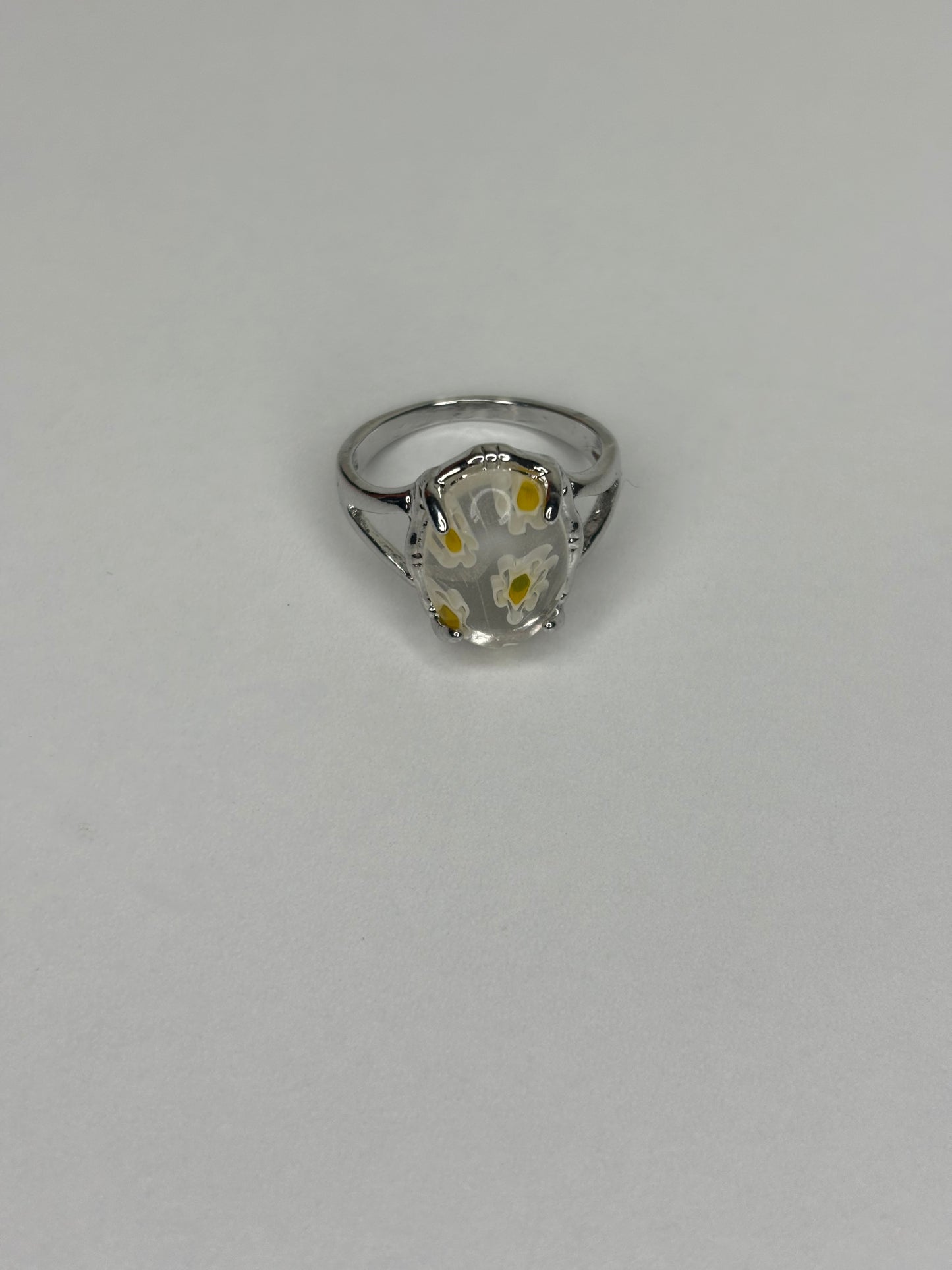 B035 Yellow and Clear Fashion Ring Sz 7.25