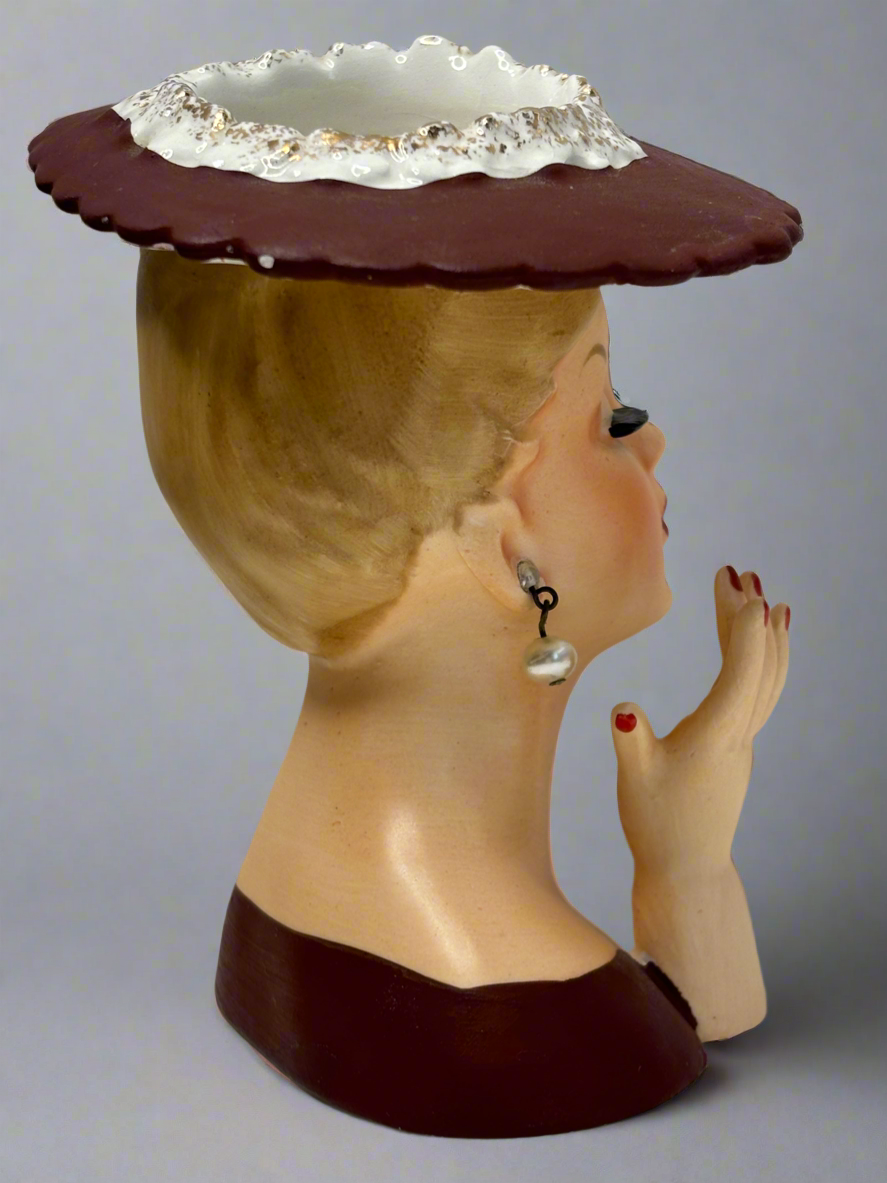 A021 1958 Vintage Napco Lady Head Vase with Hat