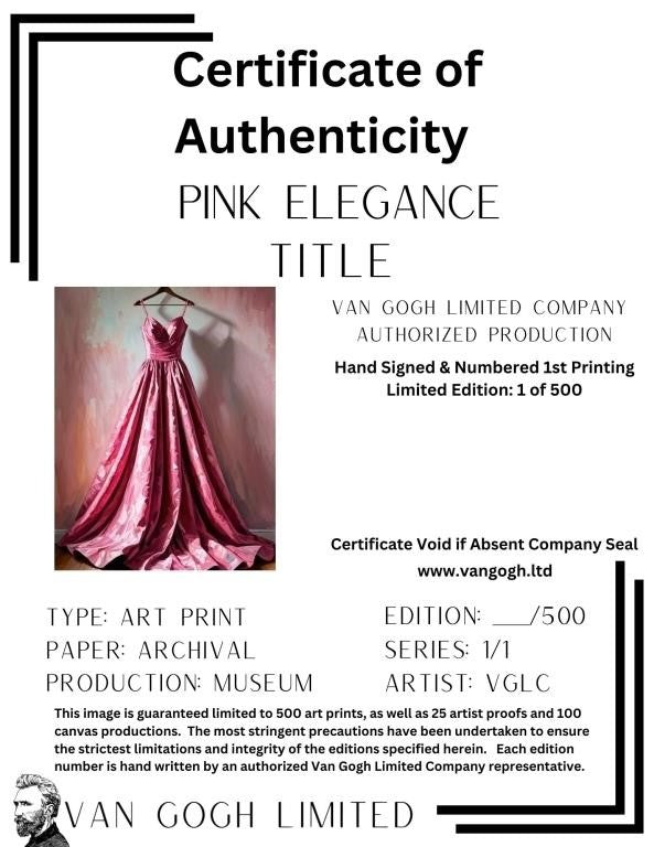 Pink Elegance Signed Limited Edition Van Gogh LTD PRINT 14”x 18”