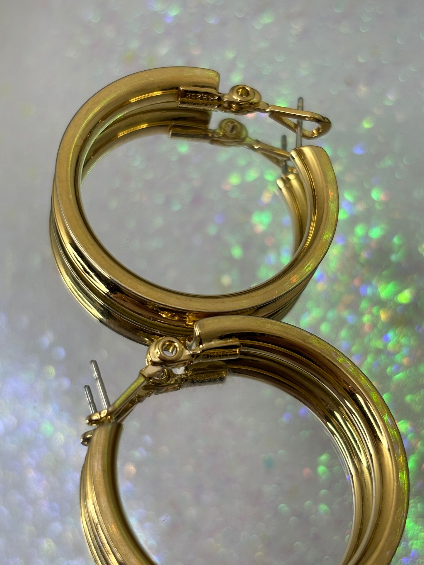 A049 Monet (signed) Gold Tone Hoop Earrings