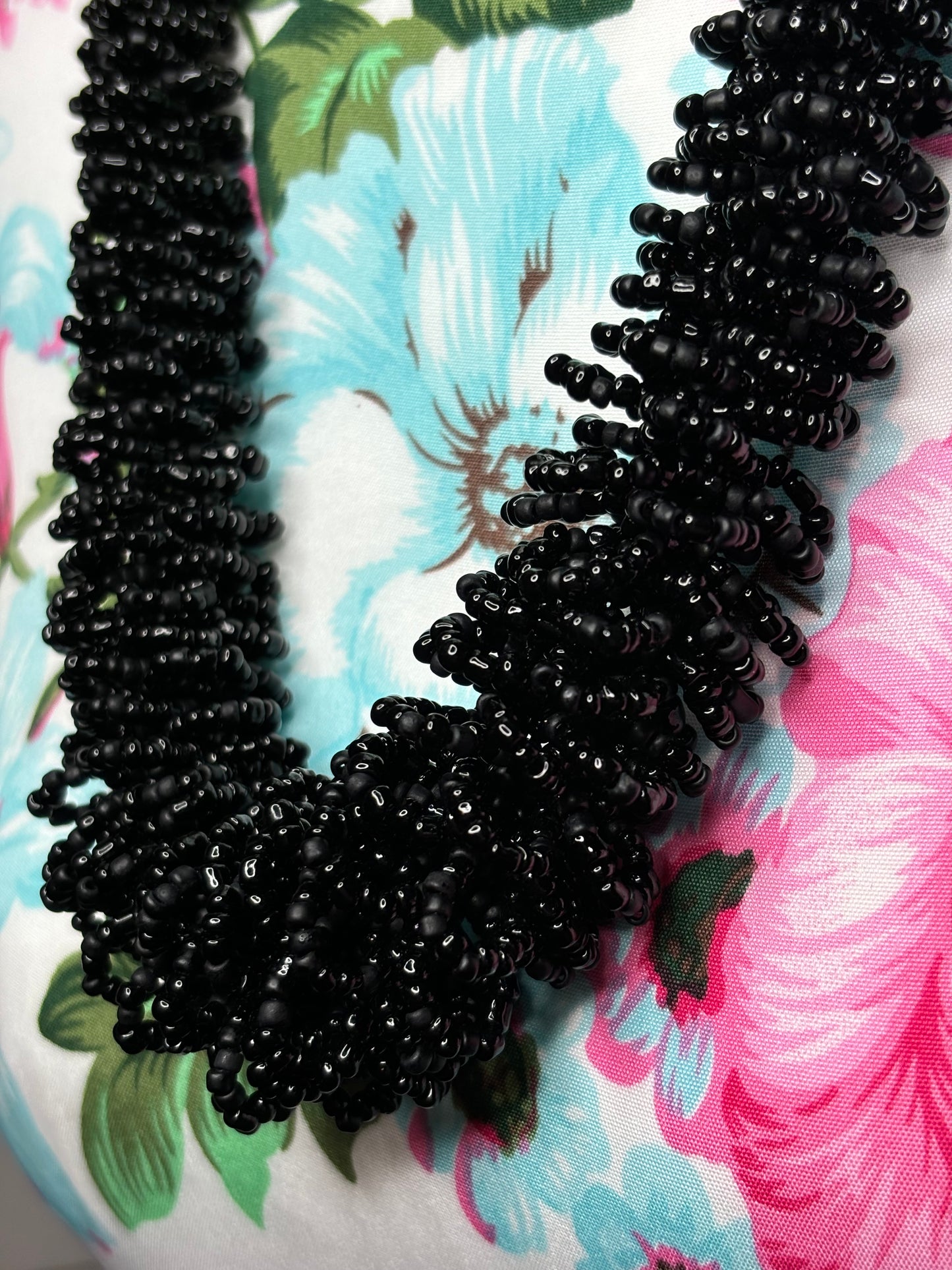 A173 Large Beaded Black Necklace 24”