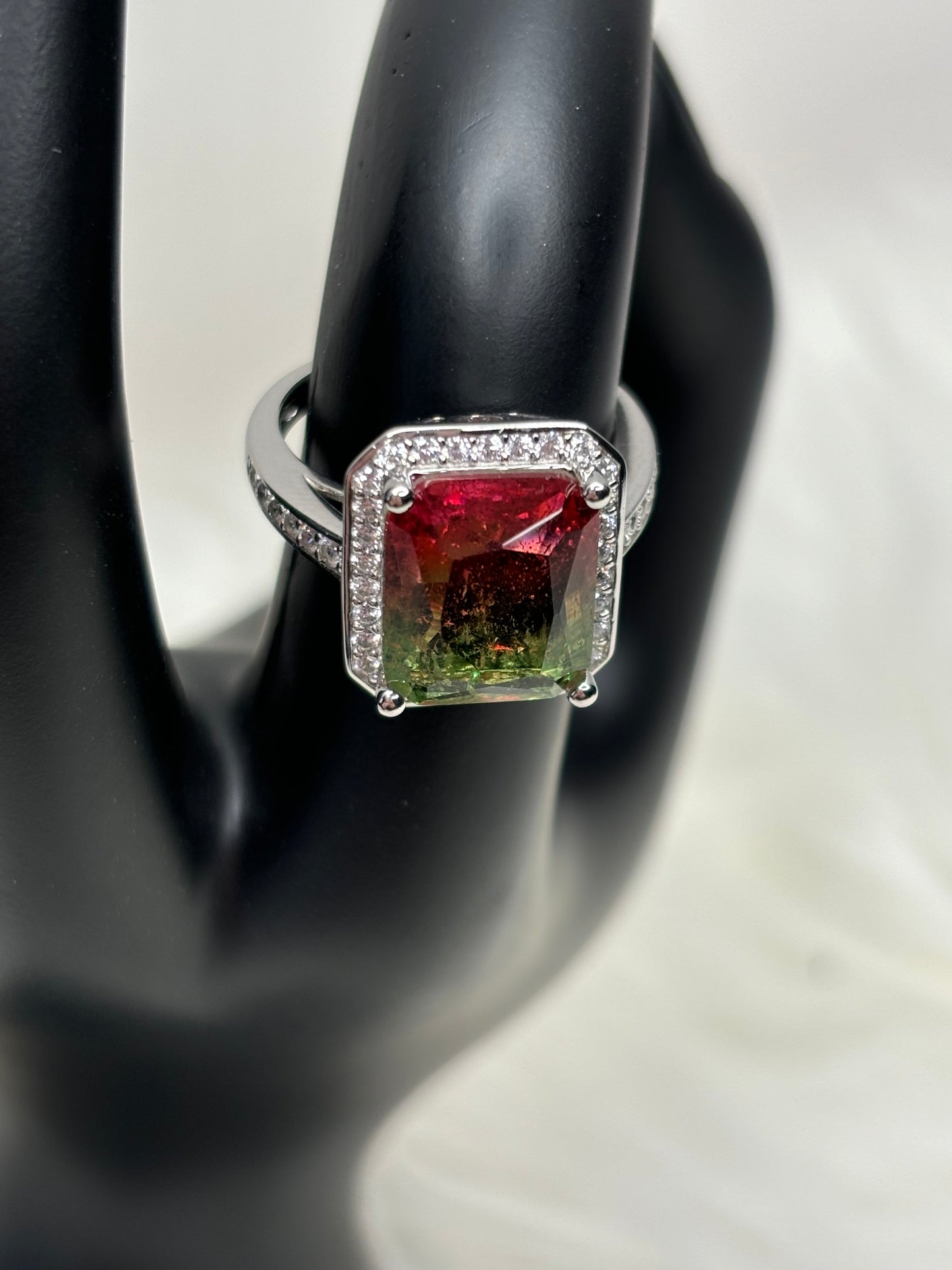 Elegant 6.20 ct Watermelon Quartz Designer Ring Sz 7