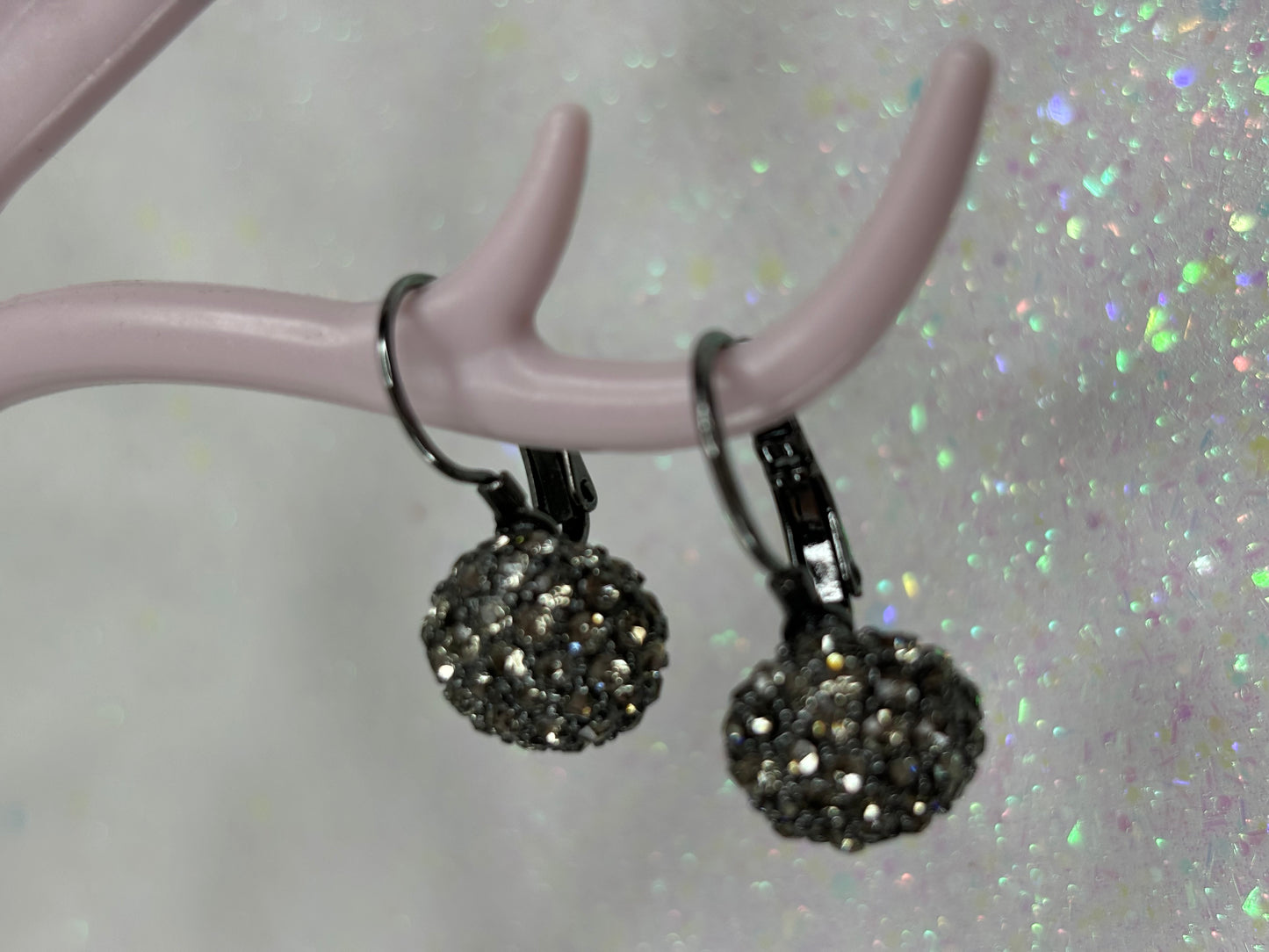 A014 Black Toned Rhinestone Drop Earrings