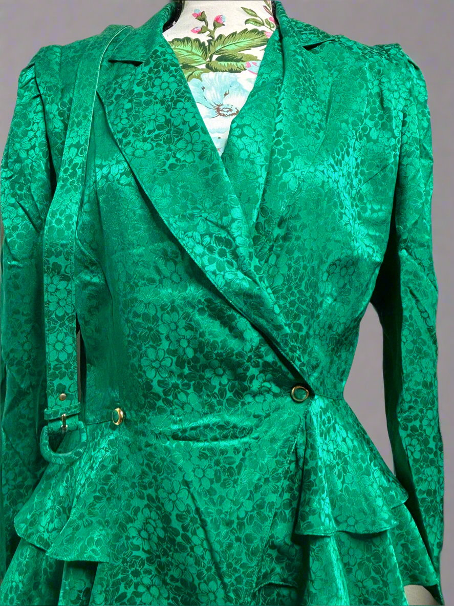 C008 80's Vintage 3pc Bright Green Silk Skirt Suit with Matching Belt by Argenti Size 12