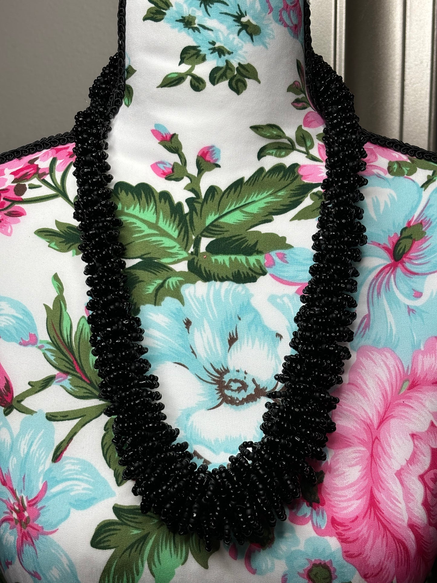 A173 Large Beaded Black Necklace 24”