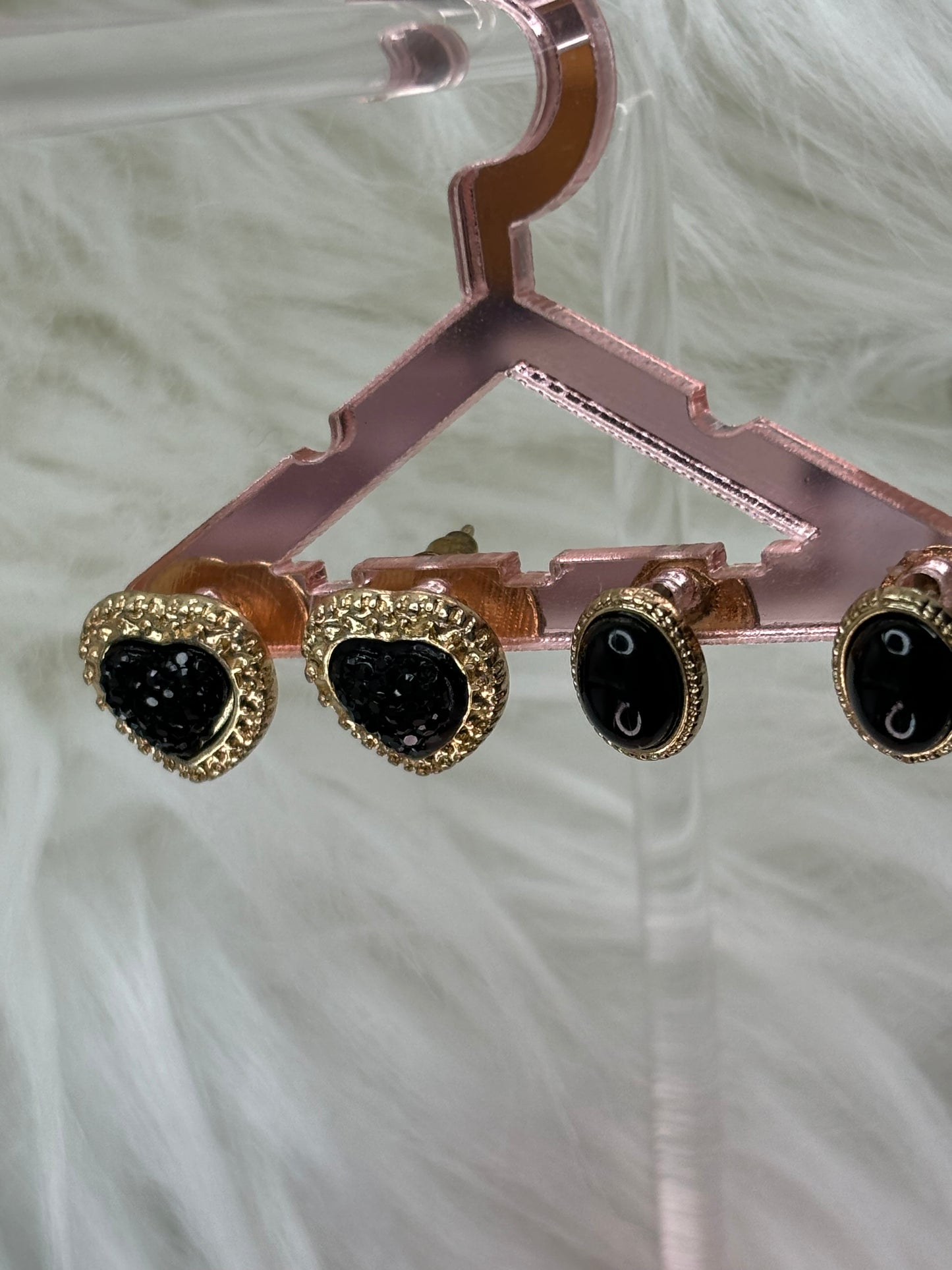 A146 Black and Gold Tone Studded Earrings