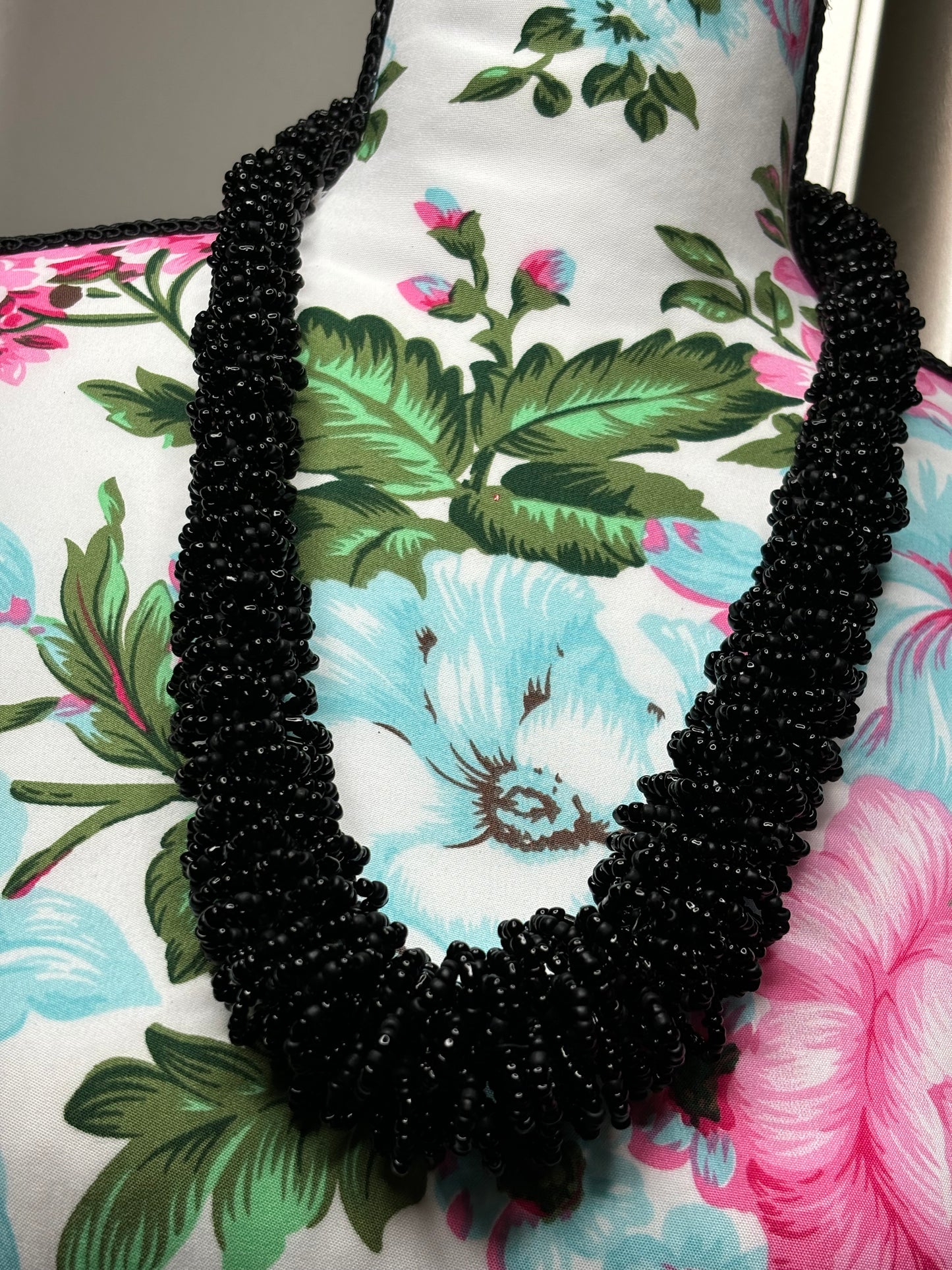 A173 Large Beaded Black Necklace 24”