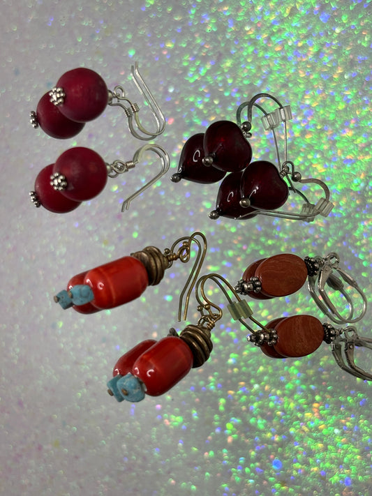 A061B Lot of Bead and Stone Earrings -Red/Orange