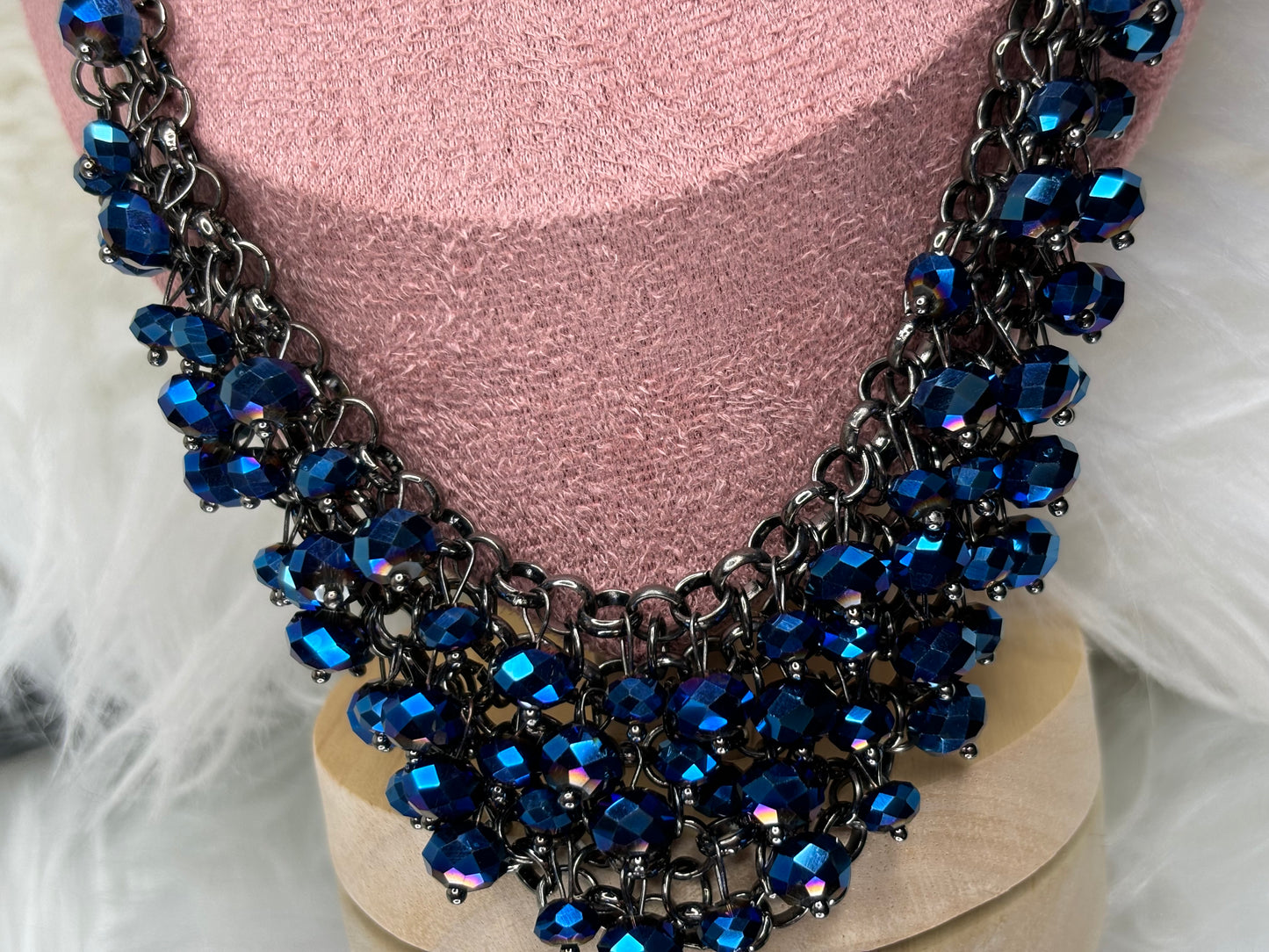 A143 Black and Blue Beaded Necklace 16”