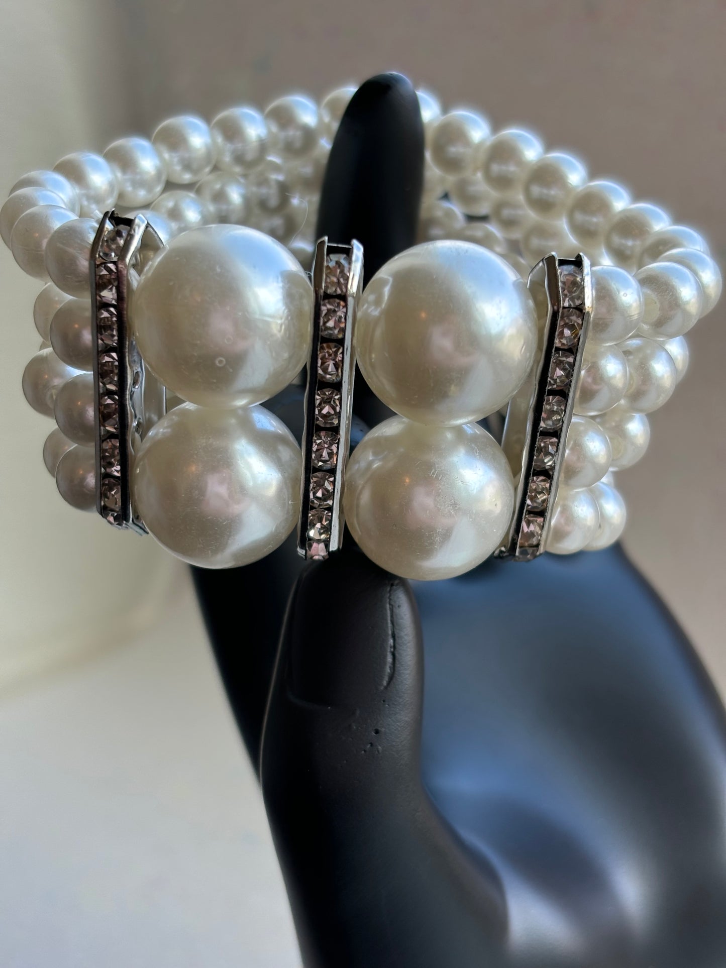 #0059 Large Faux Pearl Bracelet with Rhinestones#