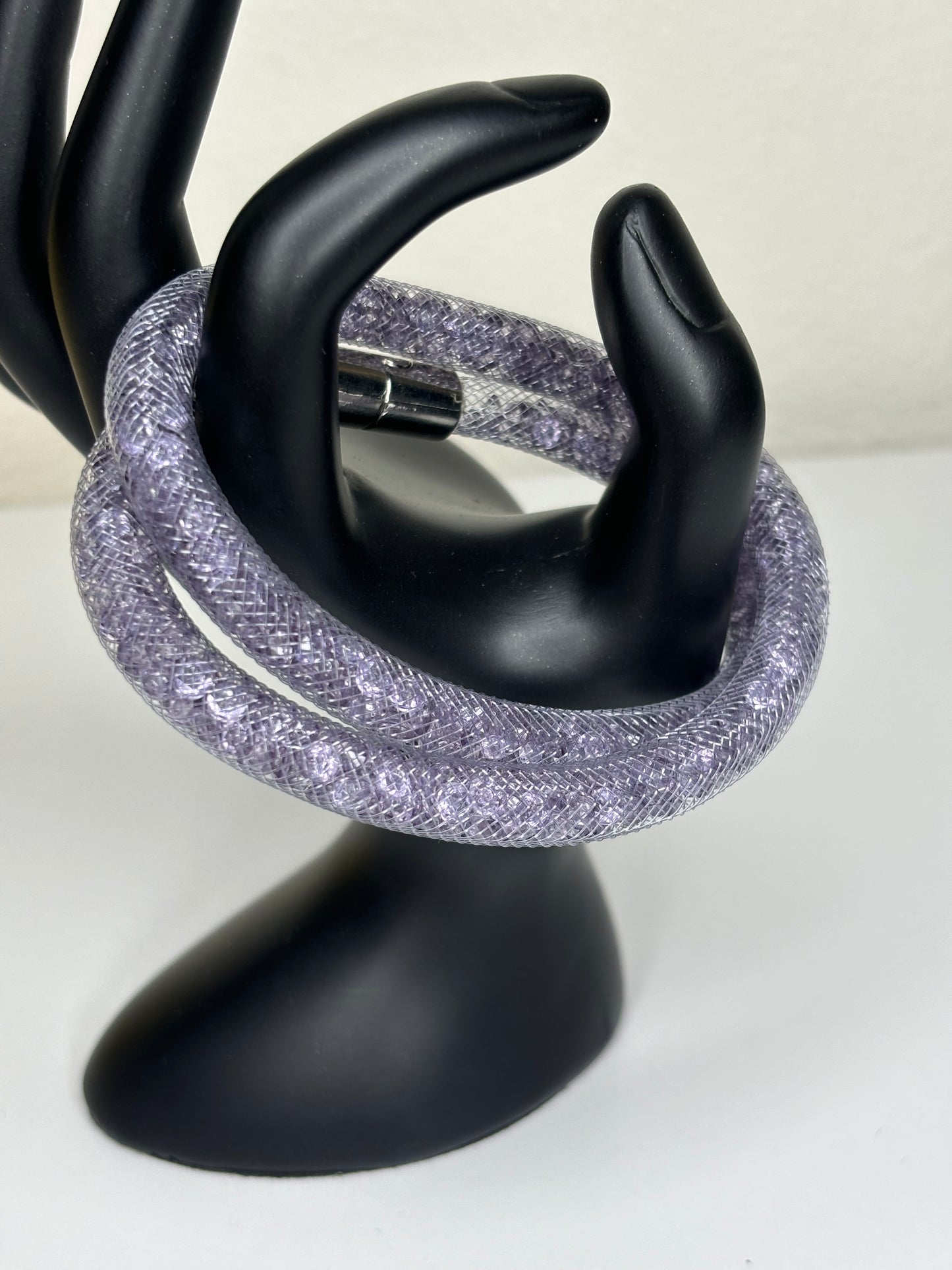 Necklace or Wrap Bracelet Mesh & Crystals Purple 15”